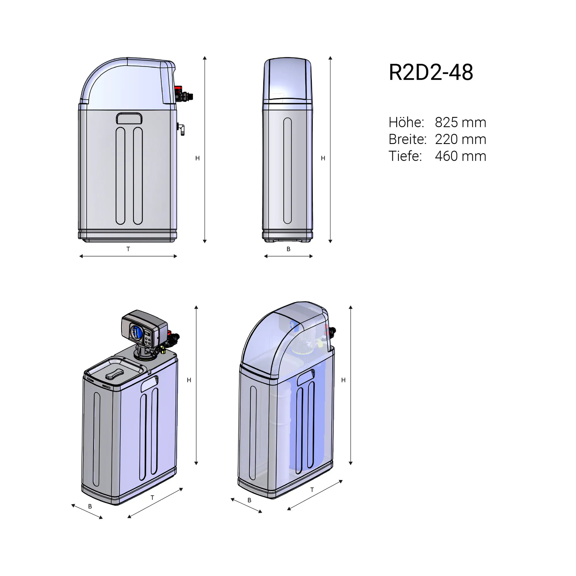 Aqmos Entkalkungsanlage R2D2-48 mit Anschlussset & Montageblock für Haushalte bis 5 Personen