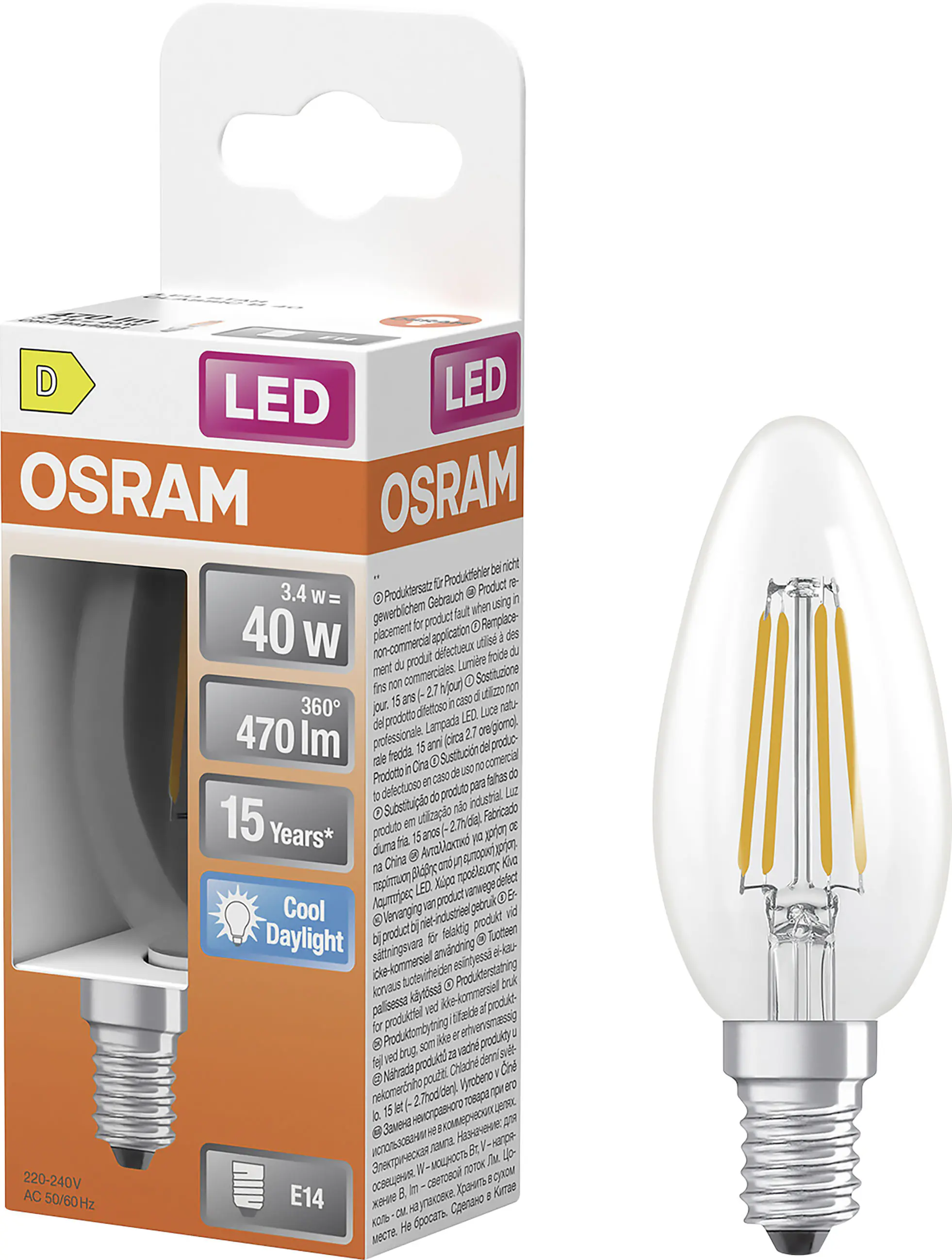 Osram LED Leuchtmittel E14 Star Classic 3,4W klar kaltweiß