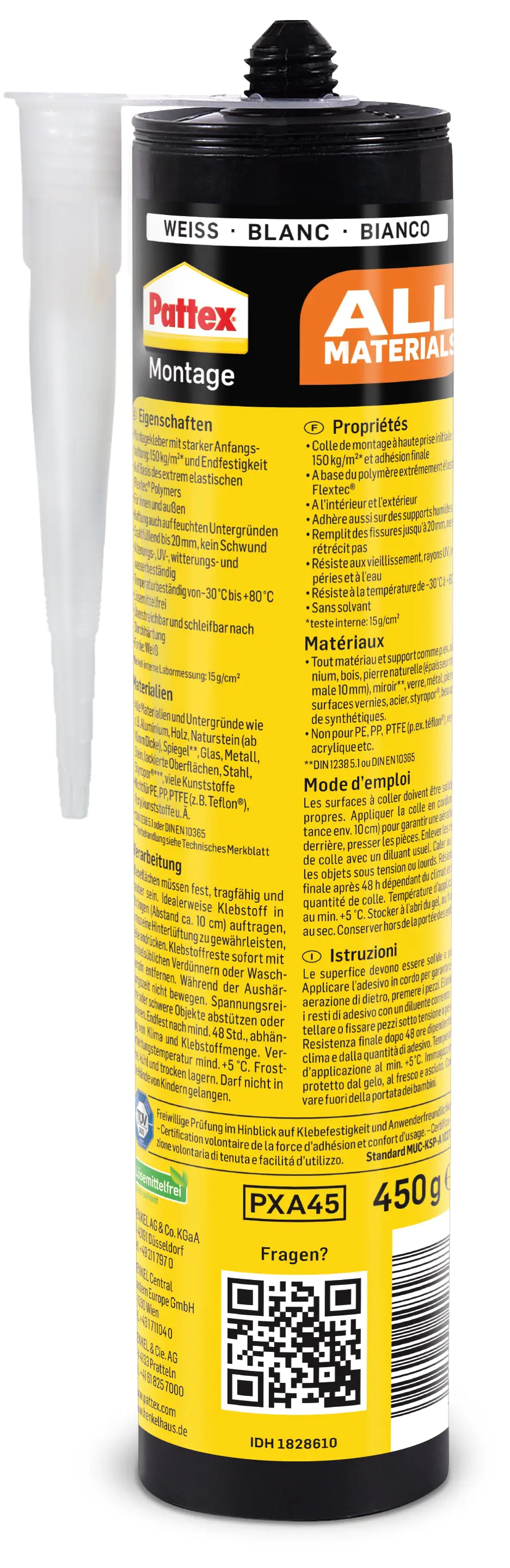 Pattex Montagekleber All Materials 450 g Kartusche, weiß