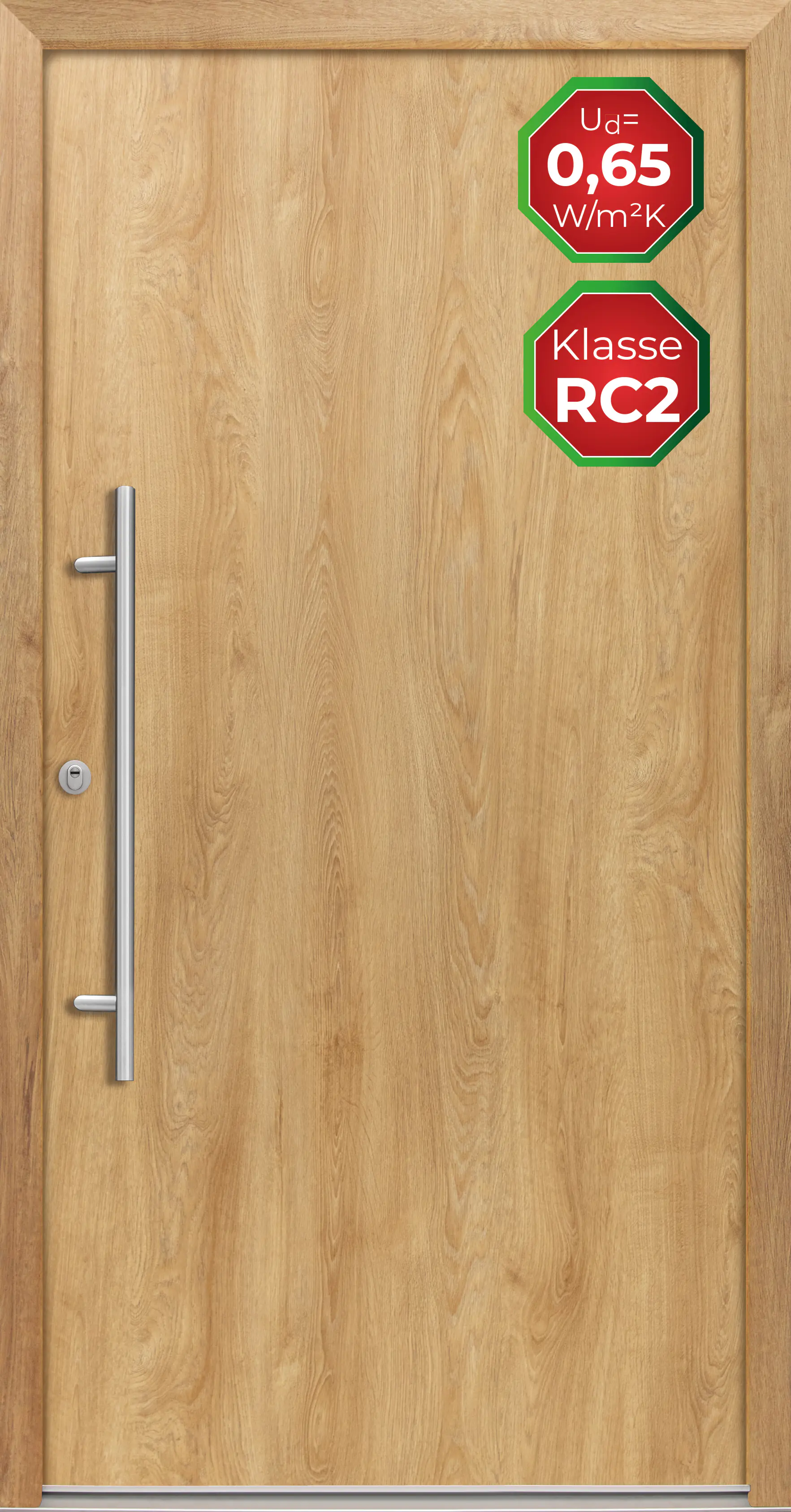 Splendoor Haustür Passivedoor Premium B05 RC2 Eiche Natur DIN Links 110 x 210 cm