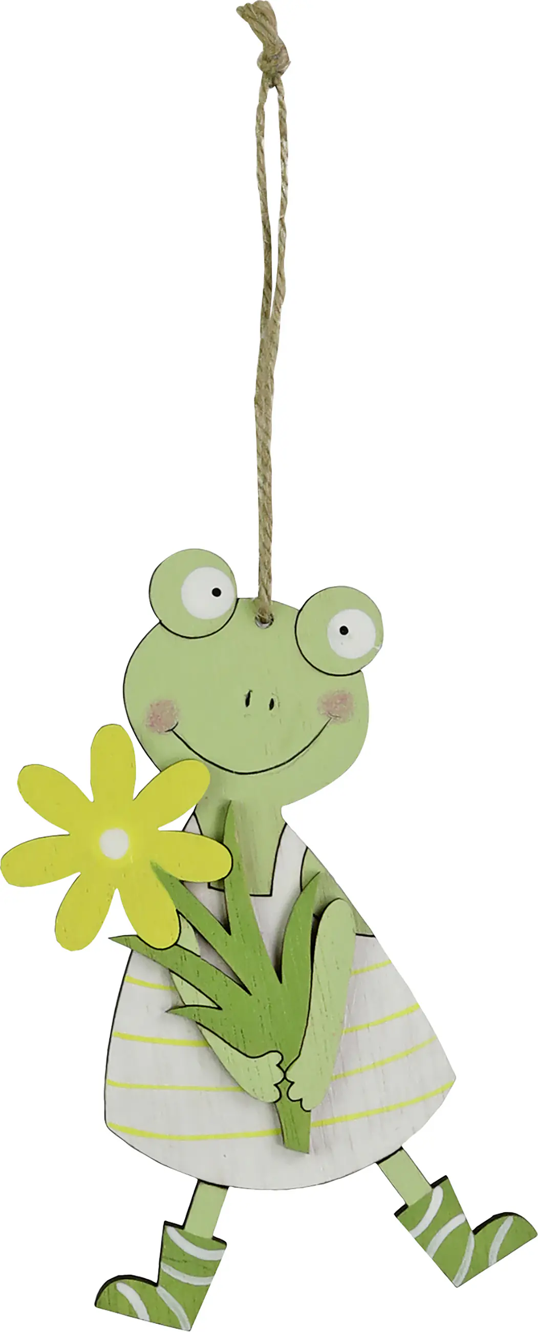 Dekohänger Frosch mit Blume Holz 15 x 8,5 cm grün weiß gelb Dekohänger Frosch mit Blume Holz 15 x 8,5 cm grün weiß gelb