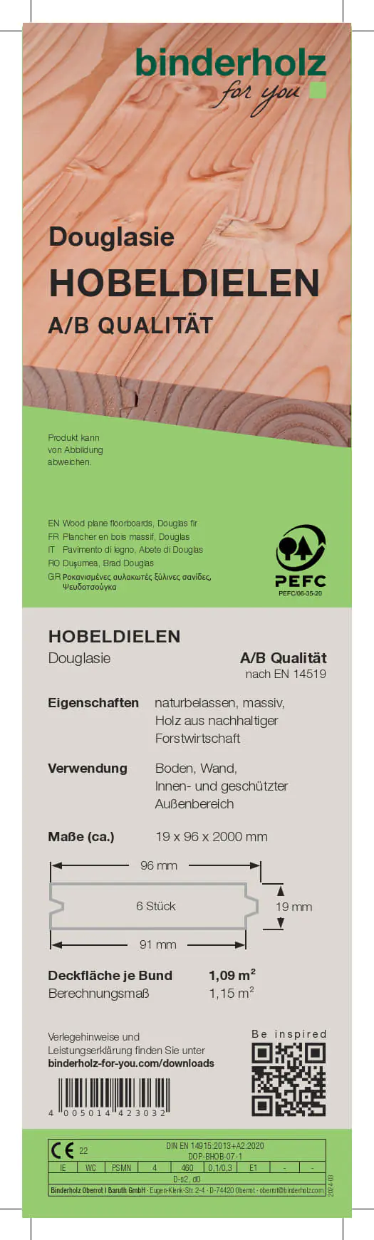 Hobeldiele Douglasie 200 x 9,6 cm 19 mm gehobelt