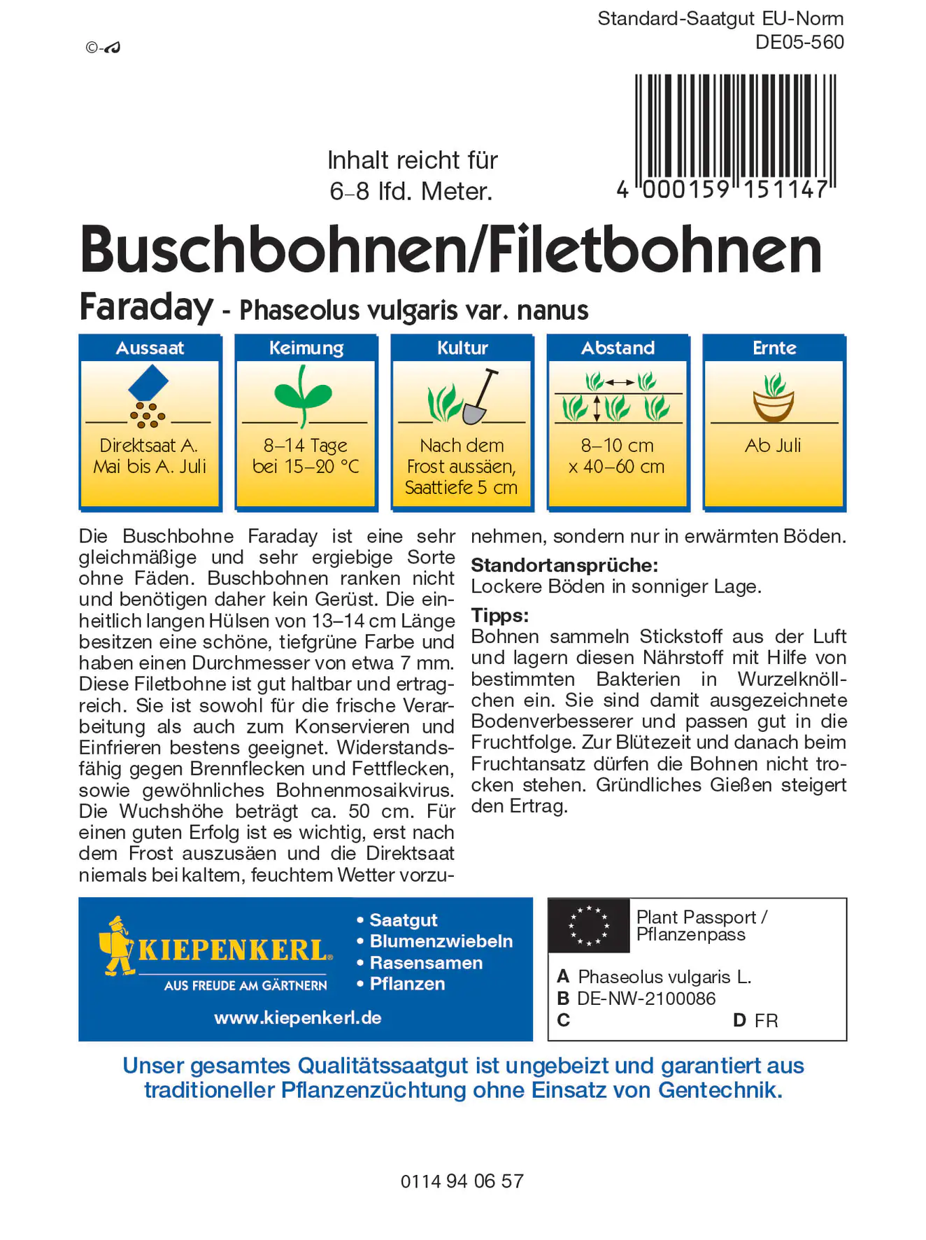 Kiepenkerl Buschbohne Faraday
