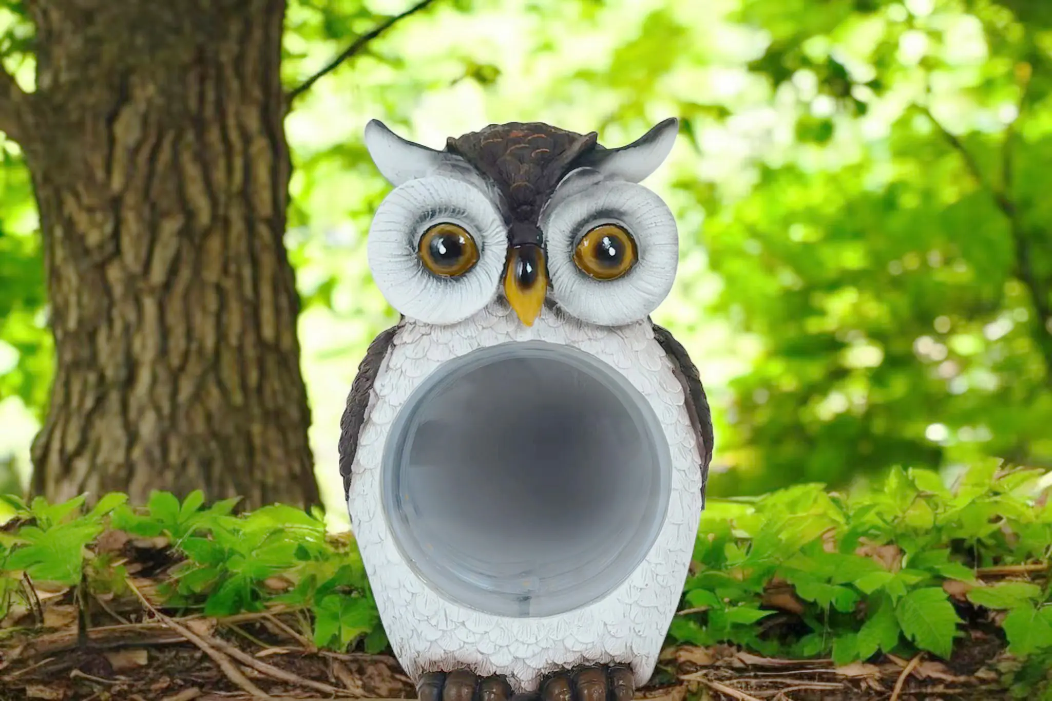 LED Solarleuchte Eule mit Dämmerungssensor grau-weiß