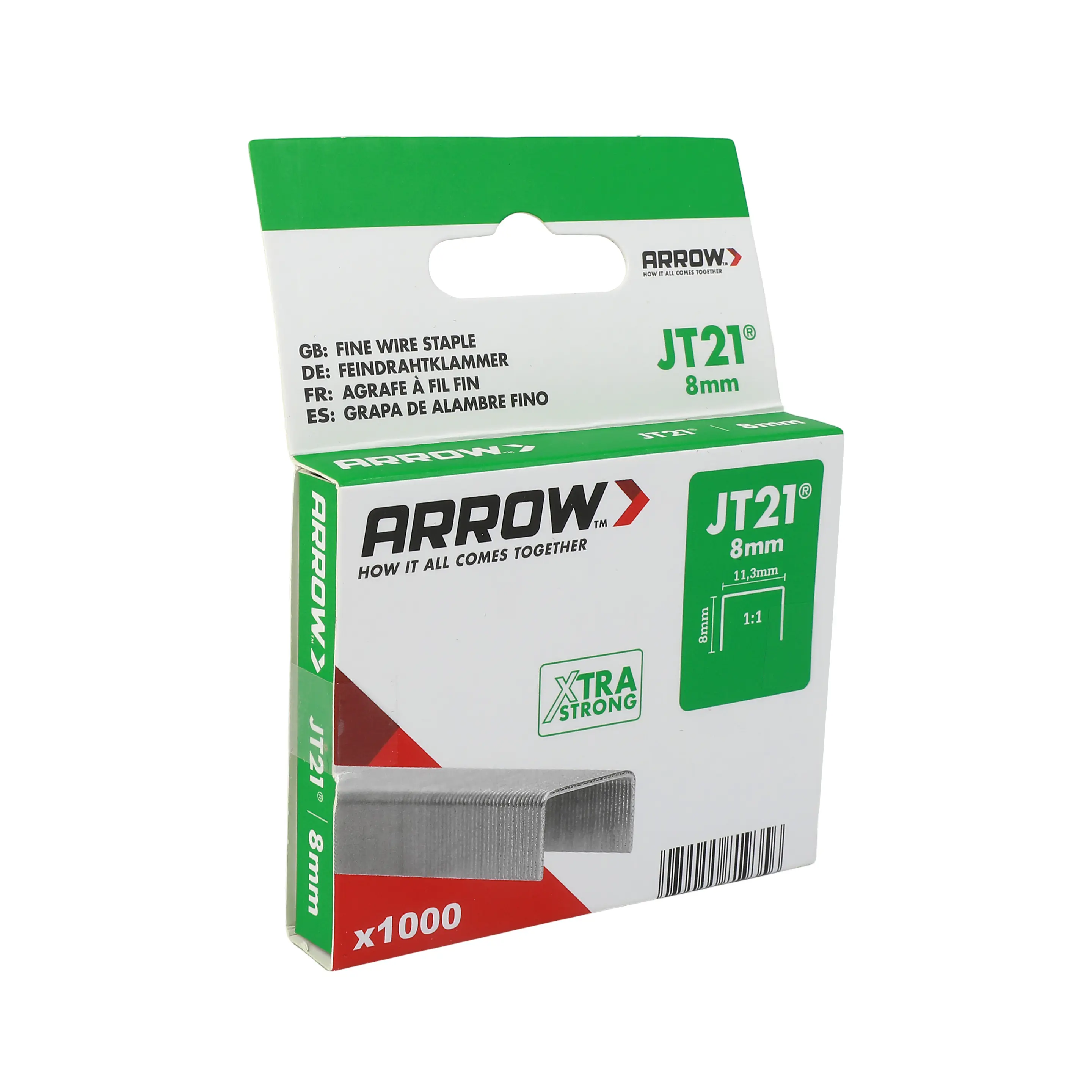 Arrow Tackerklammer Feindraht JT21 8 mm Stoff & Gewebe 1000 Stück