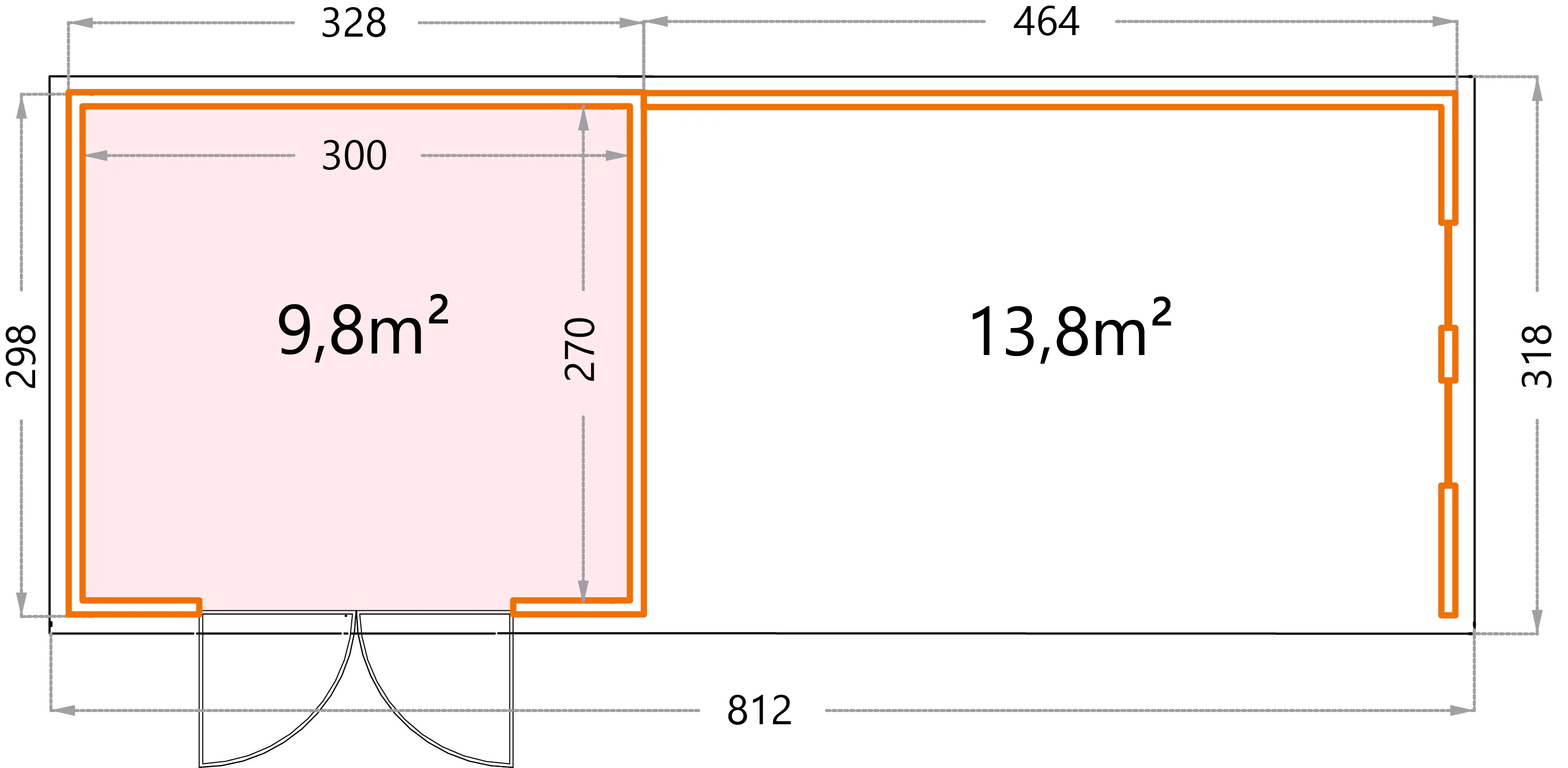 Telluria Gerätehaus Classico Lounge XL mit Fenstern 3330 rechts anthrazit 792 x 298 cm