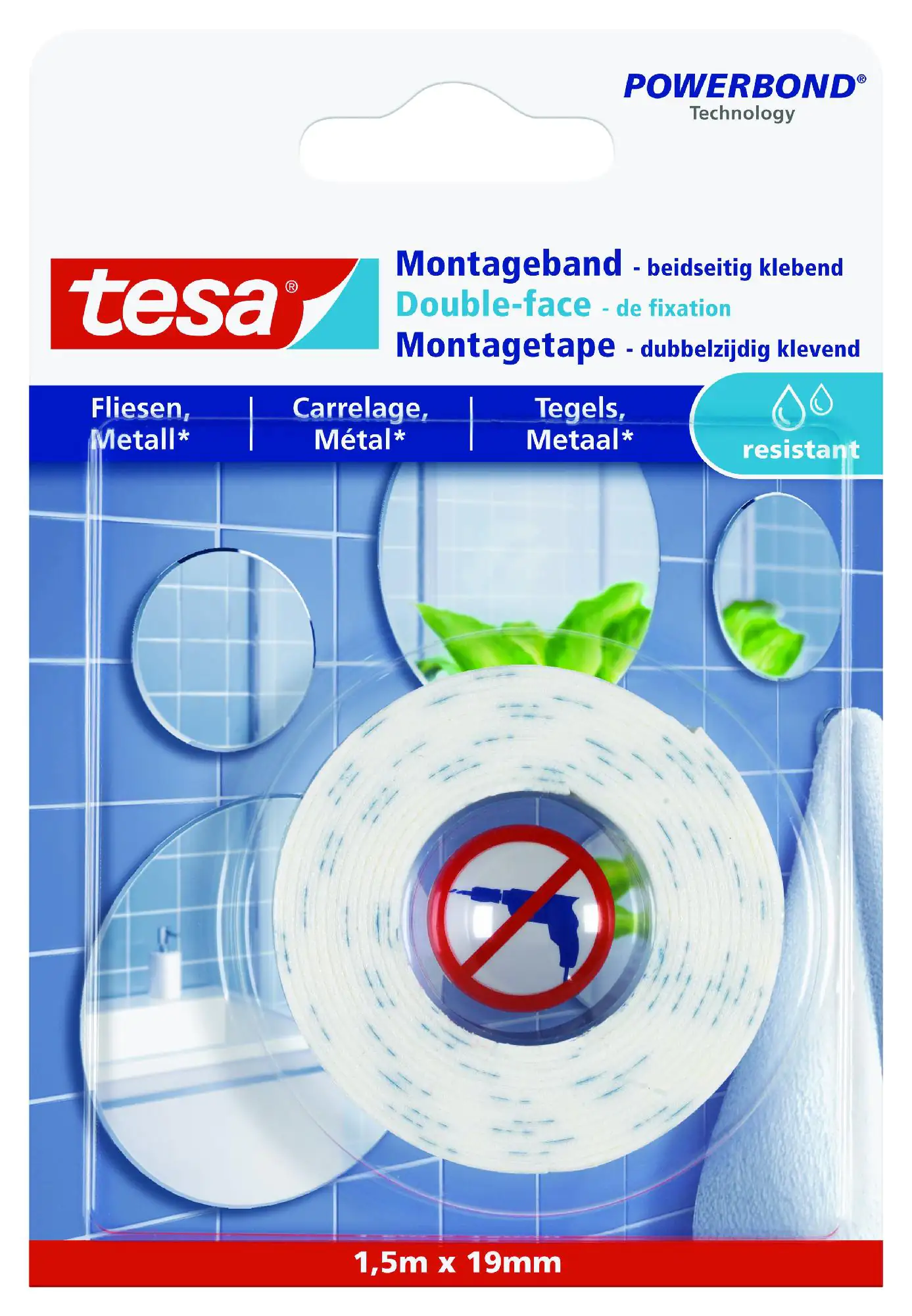 tesa Montageband 1,5 m x 19 mm, weiß