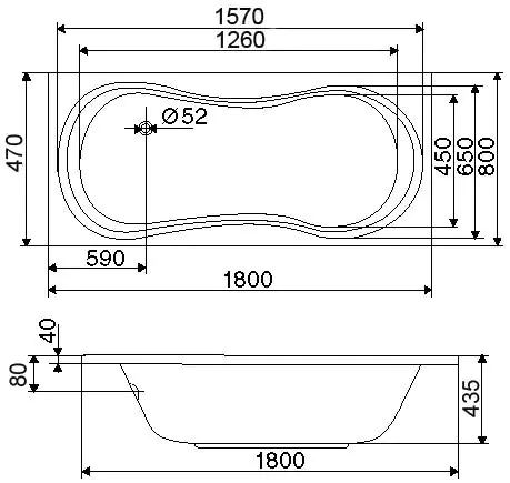 Ottofond Körperformbadewanne Delphi 180 x 80 cm, weiß