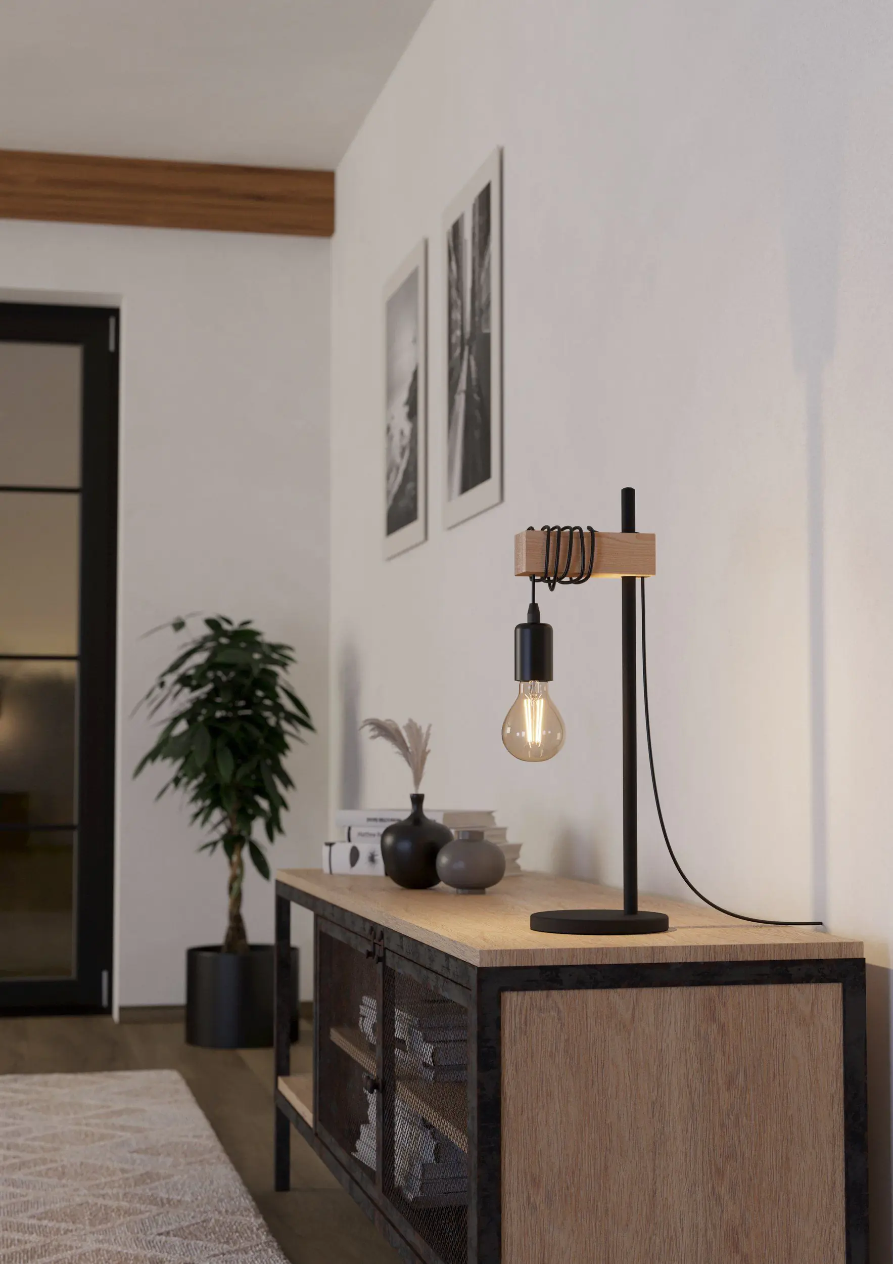 Eglo Tischleuchte Townshend schwarz natur 50 x 17,5 x 15,5 cm