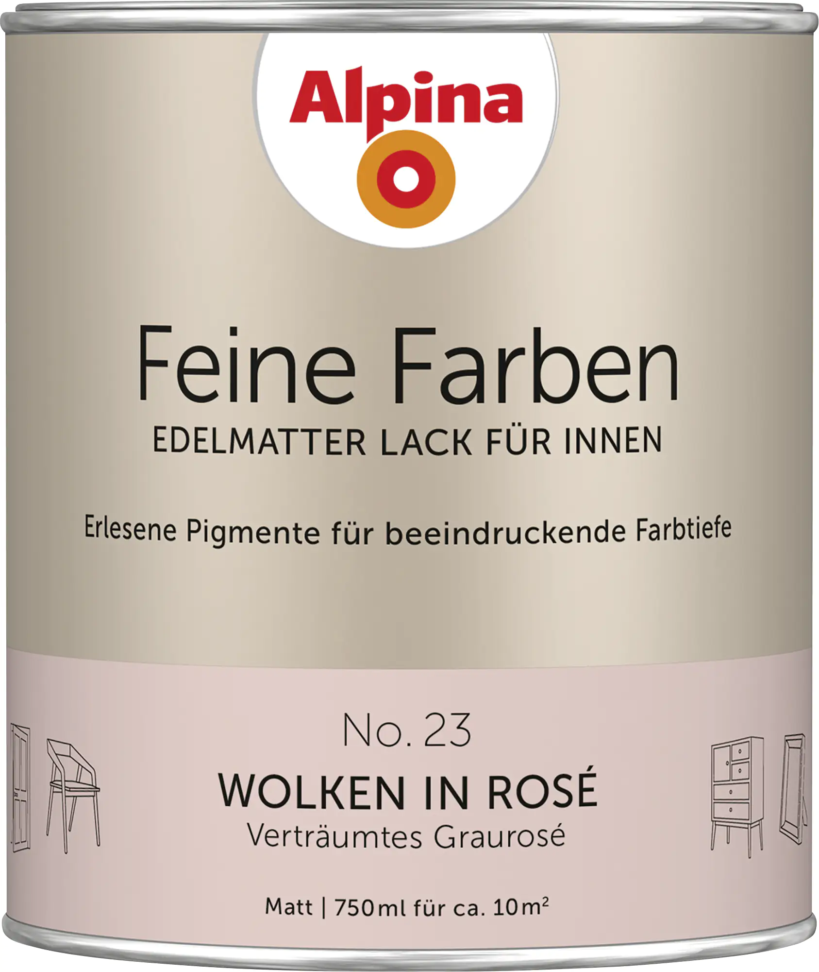 Alpina Feine Farben Lack No. 23 Wolken in Rosé  graurosé edelmatt 750 ml Alpina Feine Farben Lack No. 23 Wolken in Rosé  graurosé edelmatt 750 ml