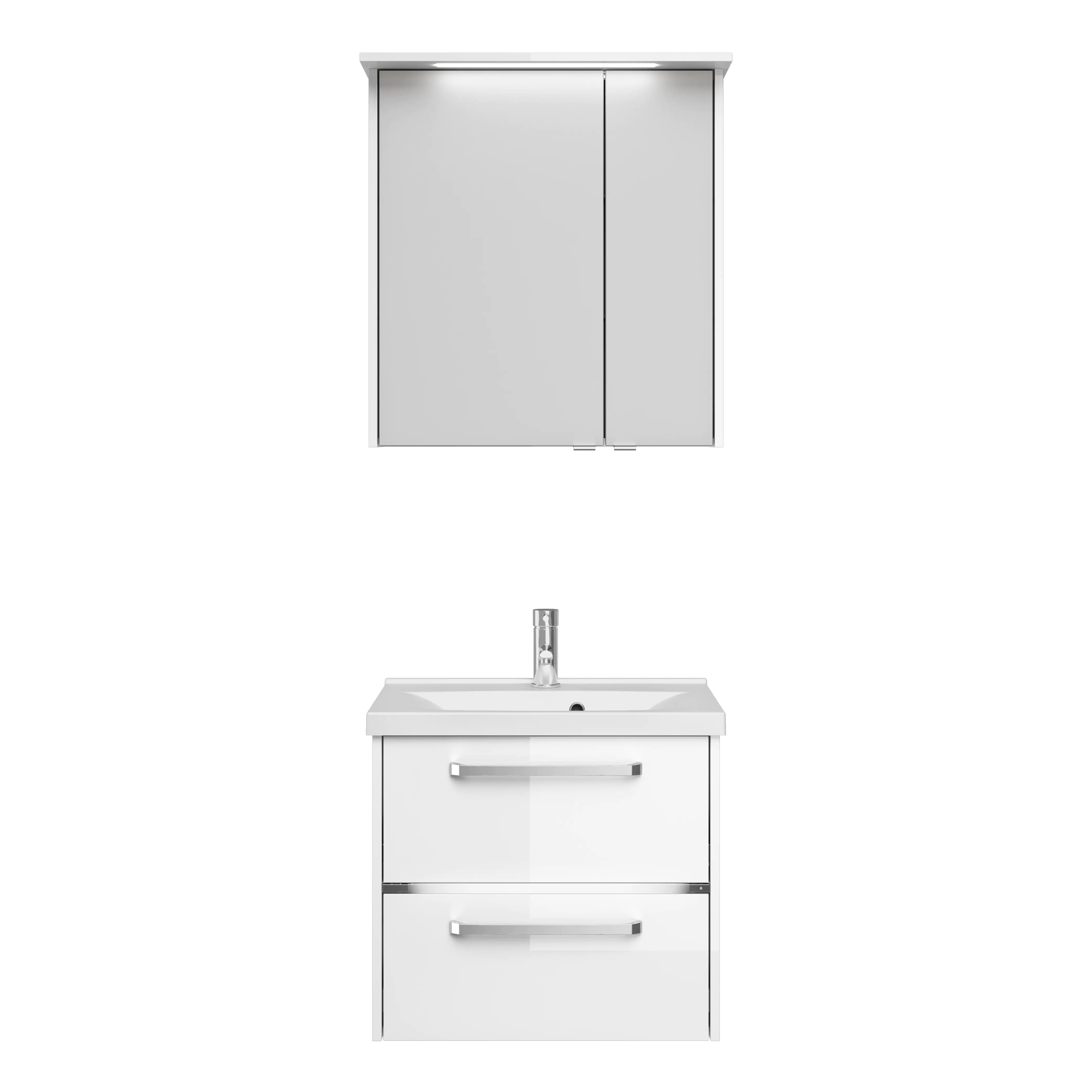 Primaster Badmöbel-Set Berlin weiß 65 cm Twin LED, Mineralgusswaschtisch