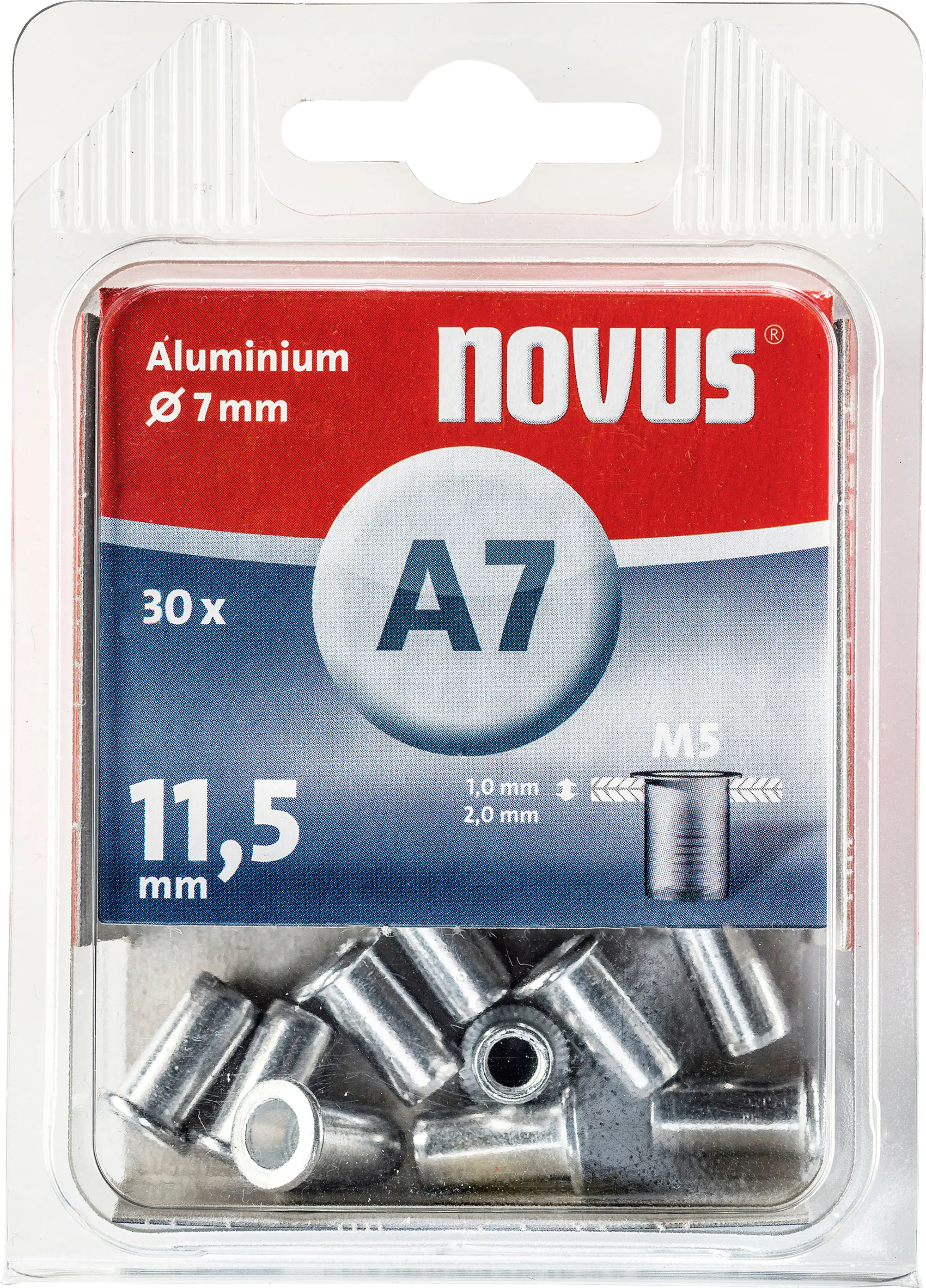 Novus Blindnietmutter A7/11,5 M5 Gewinde Alu 30 Stück Novus Blindnietmutter A7/11,5 M5 Gewinde Alu 30 Stück