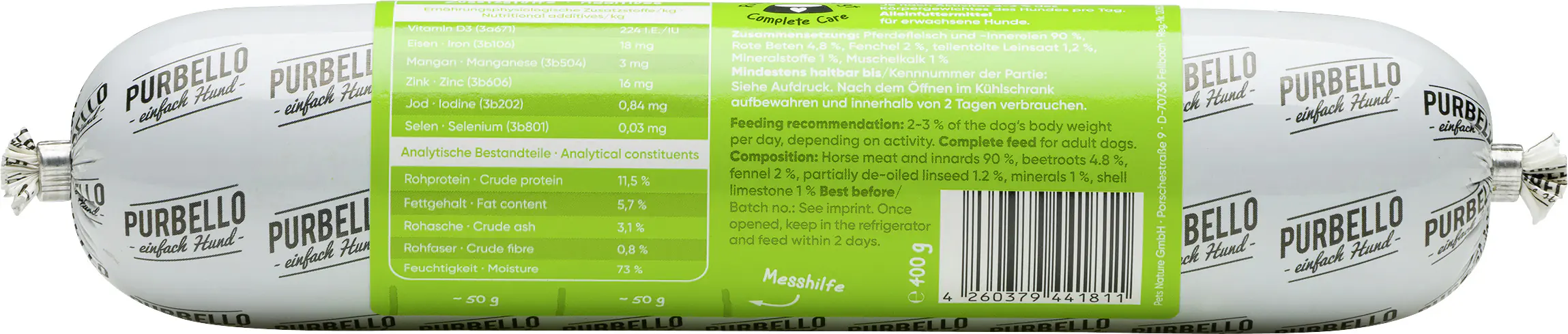 Purbello Hundefutter Rolle Adult getreidefrei 400 g Pferd