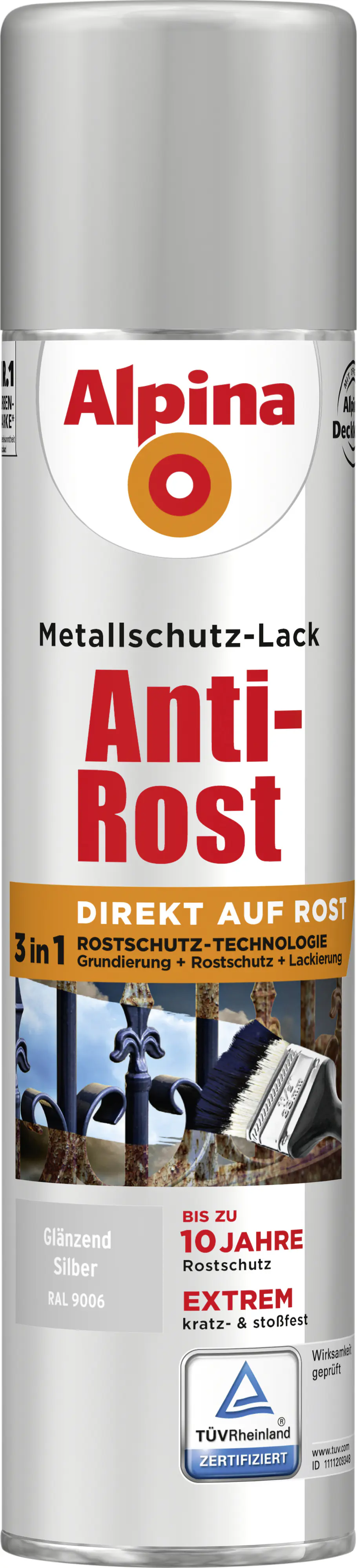 Alpina Sprühmetallschutz-Lack Anti Rost 400 ml silber glänzend
