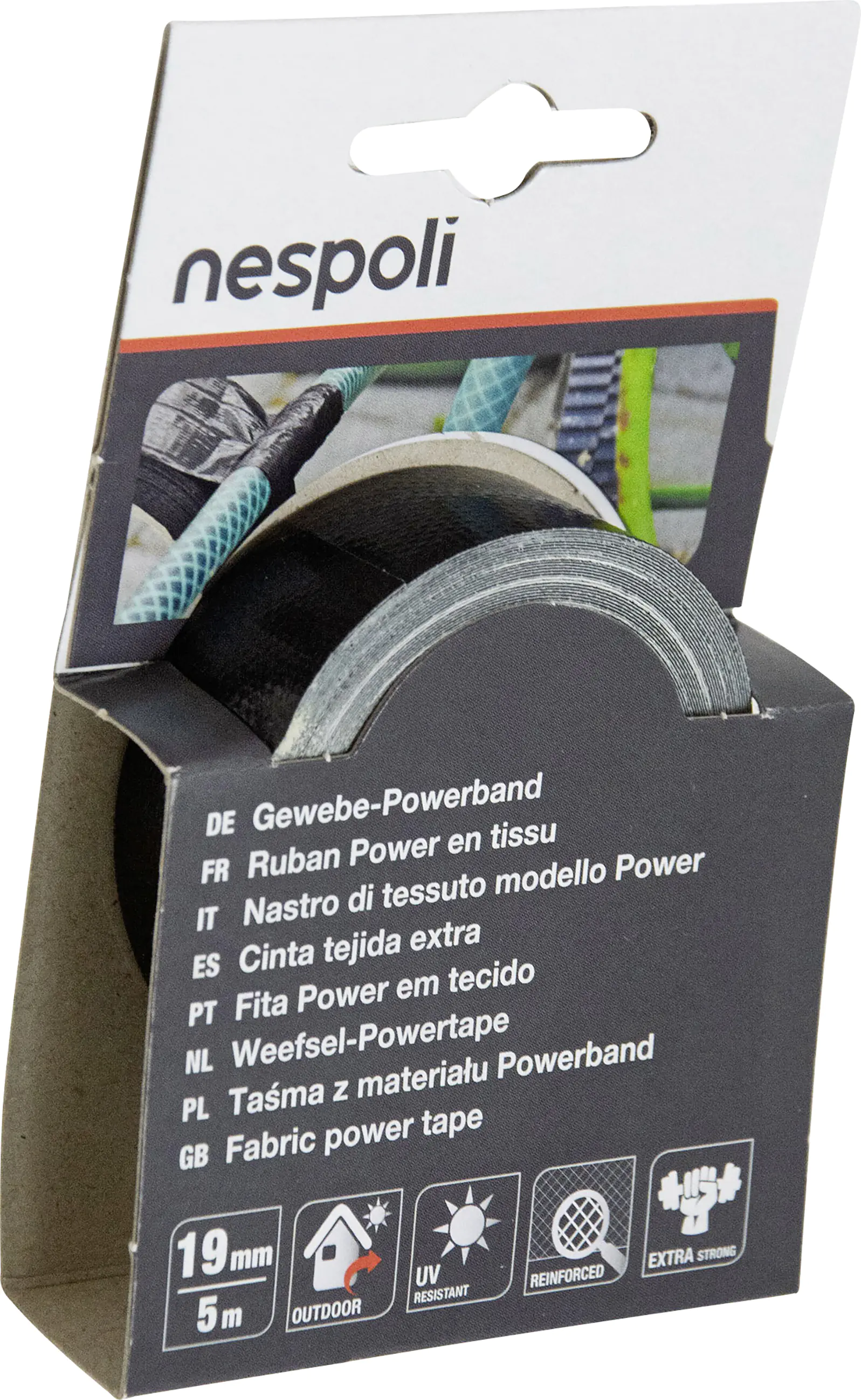 Nespoli Gewebe-Powerband 19 mm x 5 m, schwarz Nespoli Gewebe-Powerband 19 mm x 5 m, schwarz