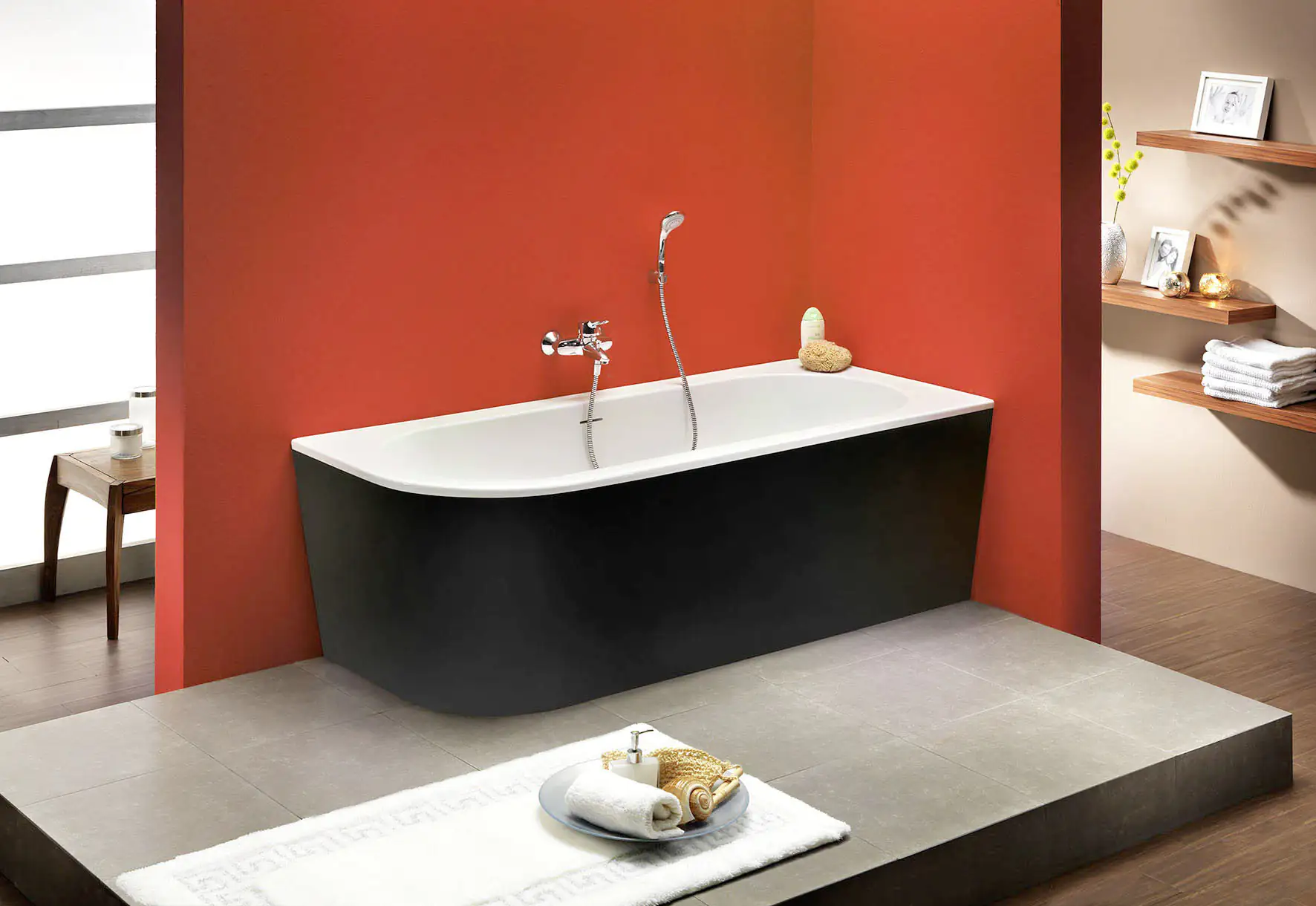 Ottofond Badewanne Modena Corner Schwarz-Weiß links 178 x 78 x 44 cm