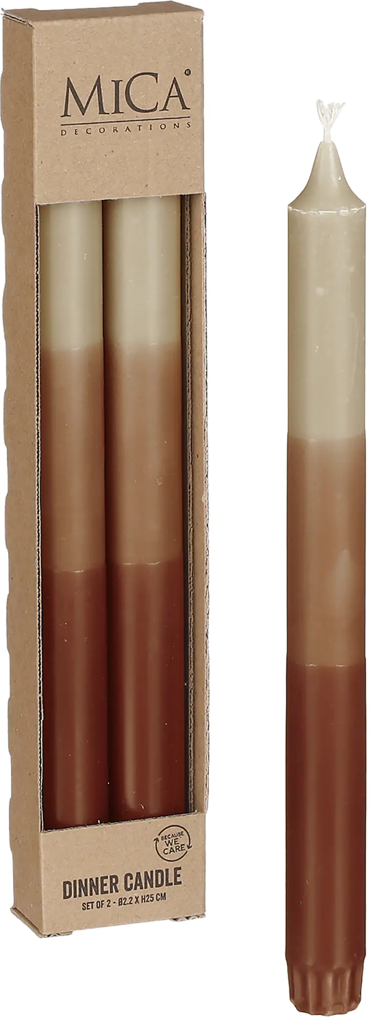 Mica Spitzkerze Dip-dye Stearin braun - 2 Stück
