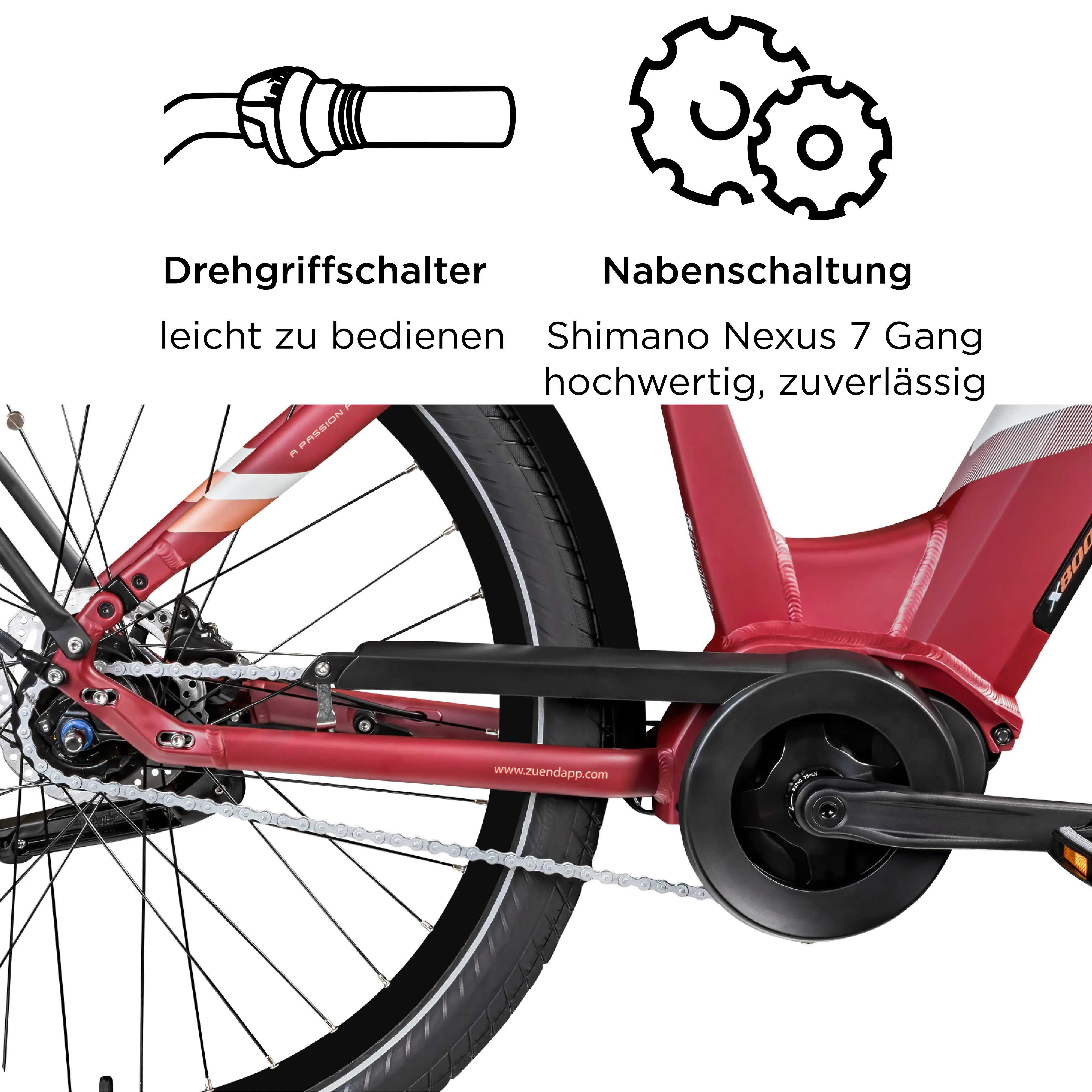 Zündapp E-Bike City X800 27,5 Zoll 7-Gang 550 Wh weinrot