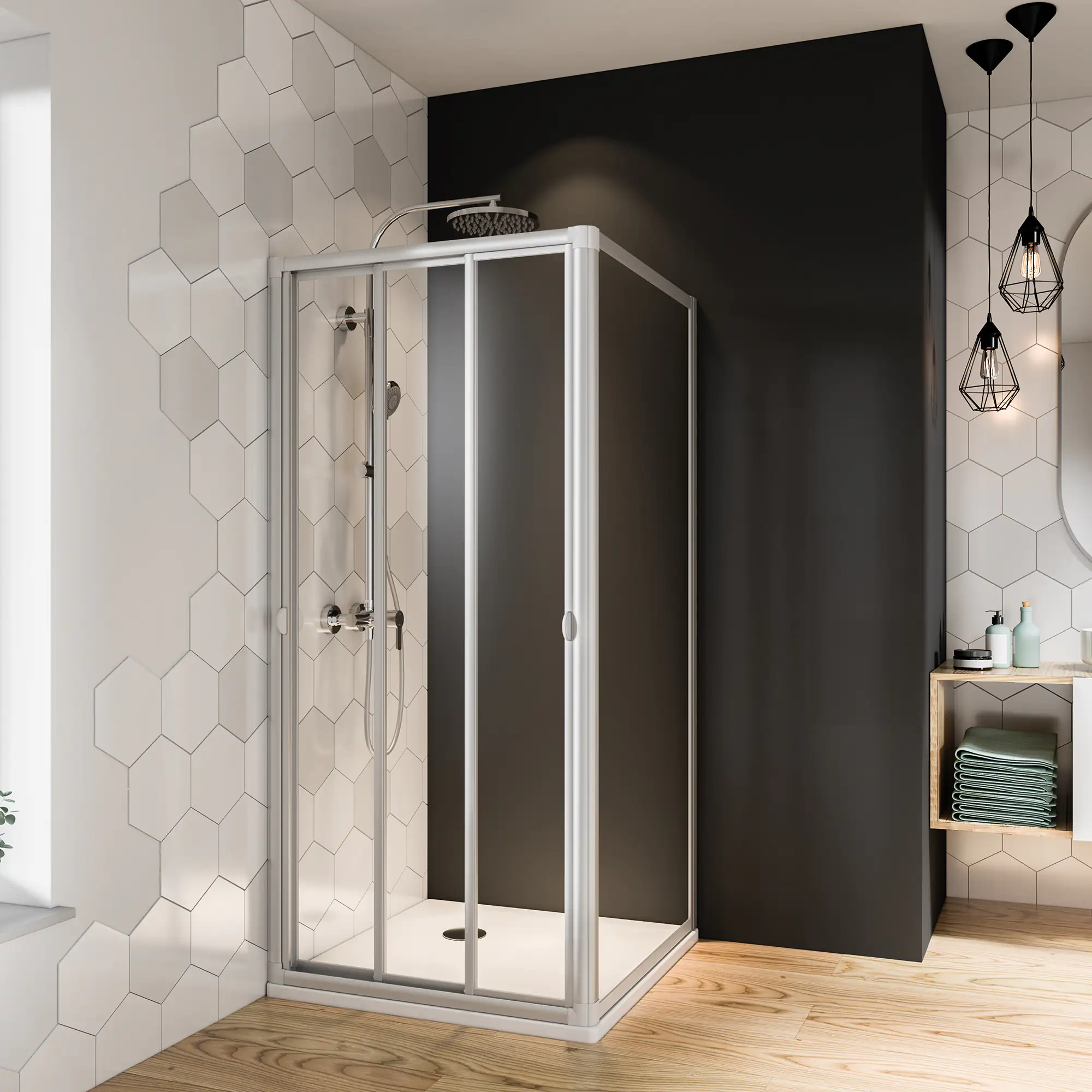 Breuer Fara 4 Schiebetür Nische/Seitenwand 80 x 185 cm Kunststoffglas