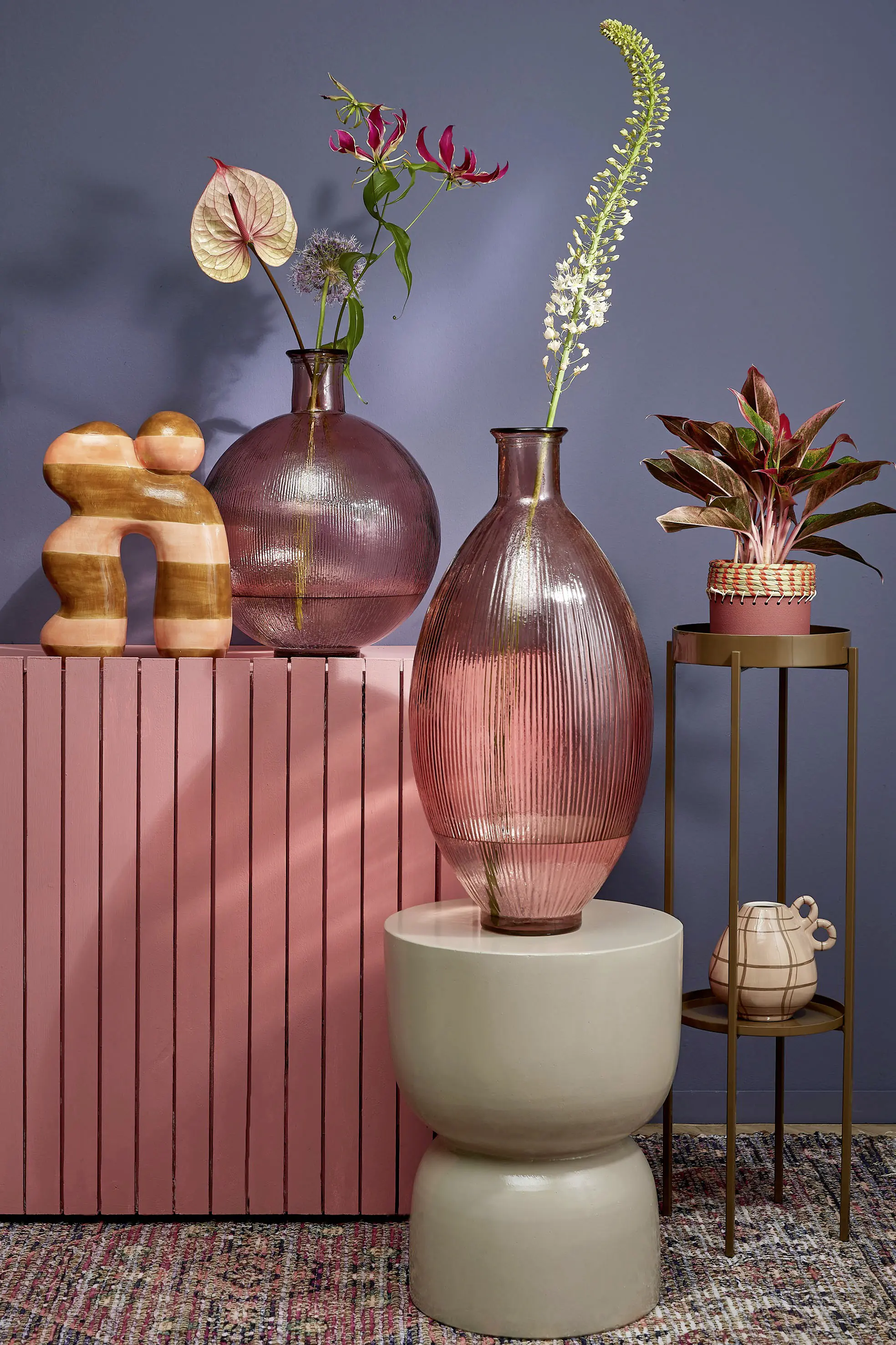 Mica Flaschenvase Firenza hellrosa Recyeltes Glas Ø 29 x 59 cm