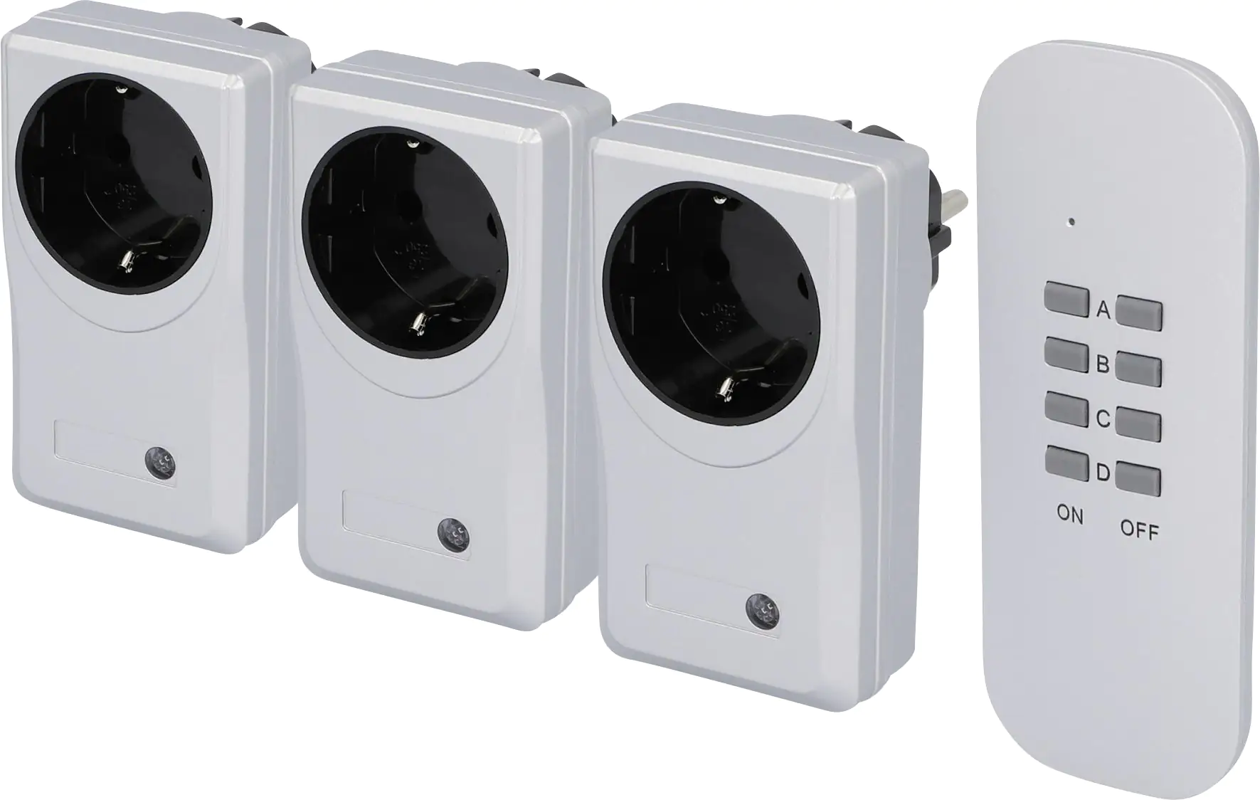 Funkfernschalter-Set 3 Steckdosen + 1 Fernbedienung, silber Funkfernschalter-Set 3 Steckdosen + 1 Fernbedienung, silber