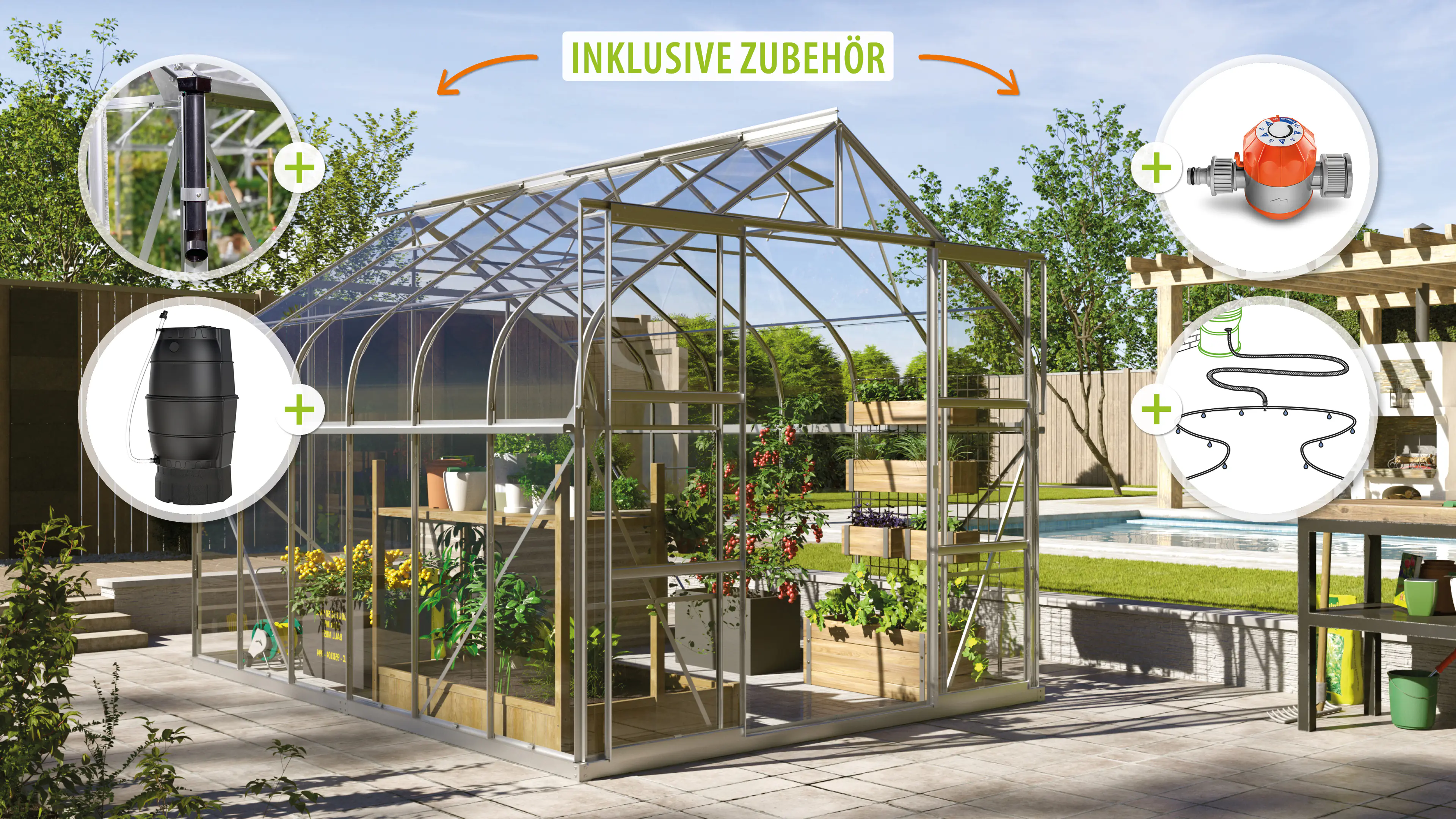 Vitavia Gewächshaus-Set Dione 9900 ESG 3 mm alu 254 x 379 cm 