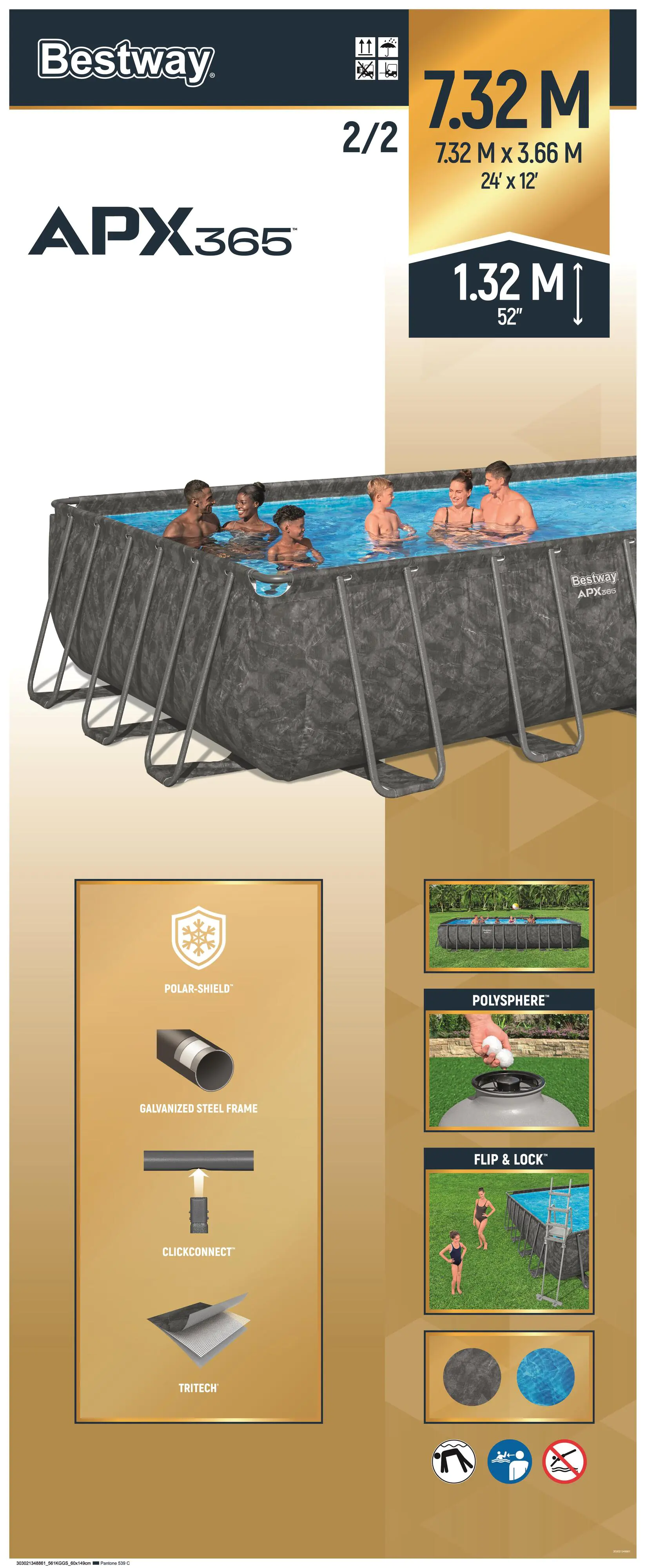 Bestway Winterfestes Frame Pool APX365 Komplett-Set mit Sandfilteranlage 732 x 366 x 132 cm marmor-optik eckig Bestway Winterfestes Frame Pool APX365 Komplett-Set mit Sandfilteranlage 732 x 366 x 132 cm marmor-optik eckig