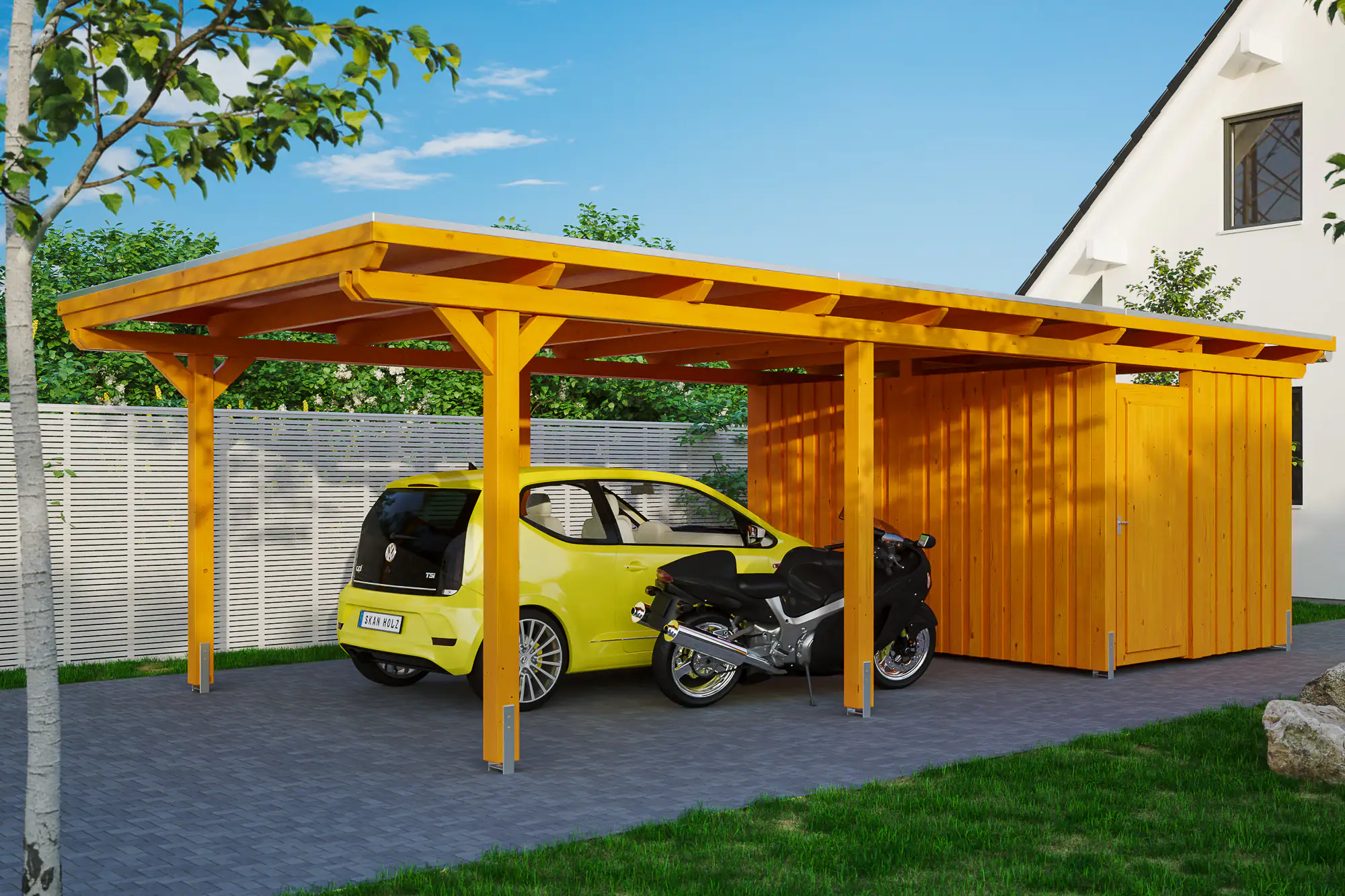 4018211022977 SKAN HOLZ Carport Emsland 404 x 846 cm mit EPDM-Dach, mit Abstellraum