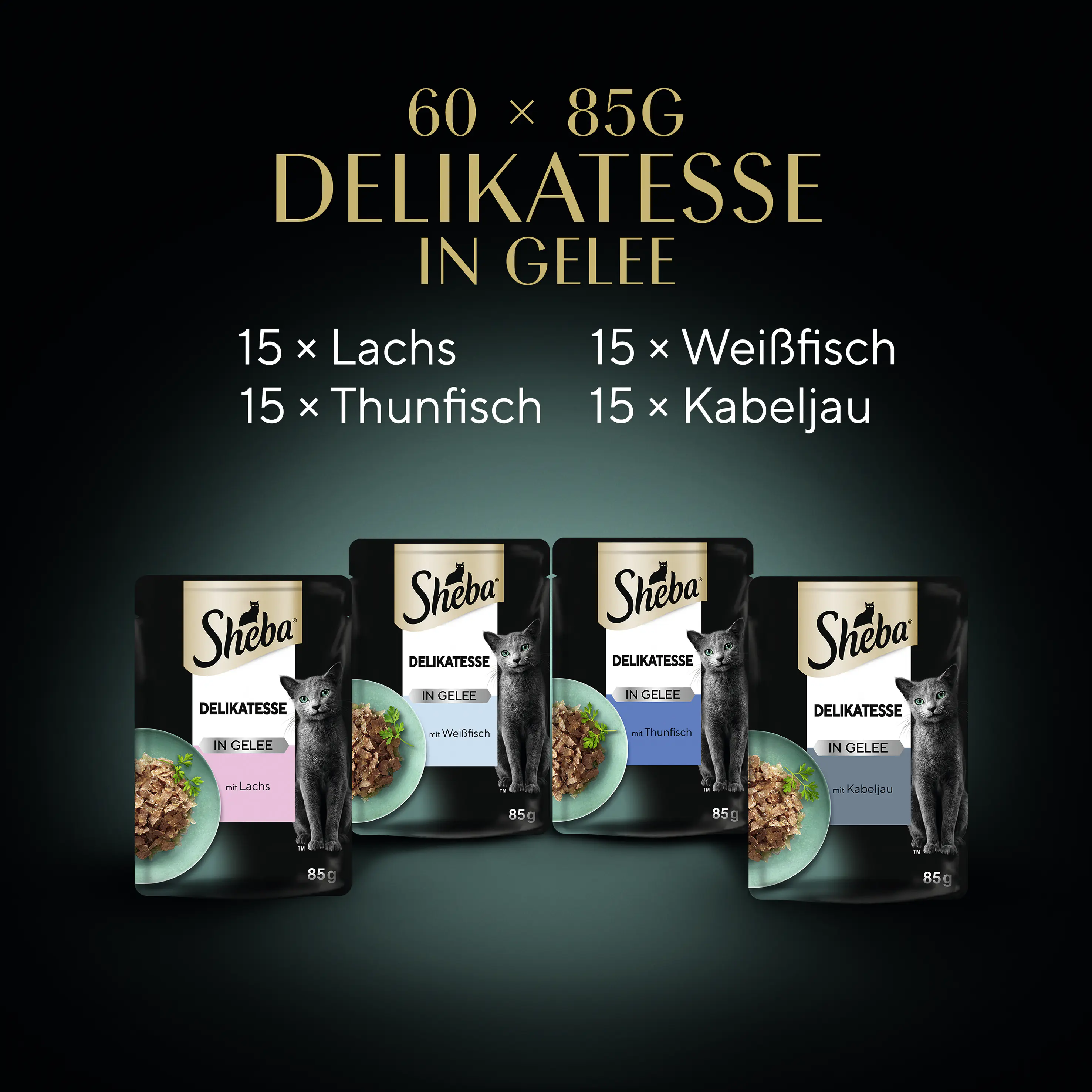 Sheba Katzennassfutter Adult 60 x 85 g Fisch in Gelee