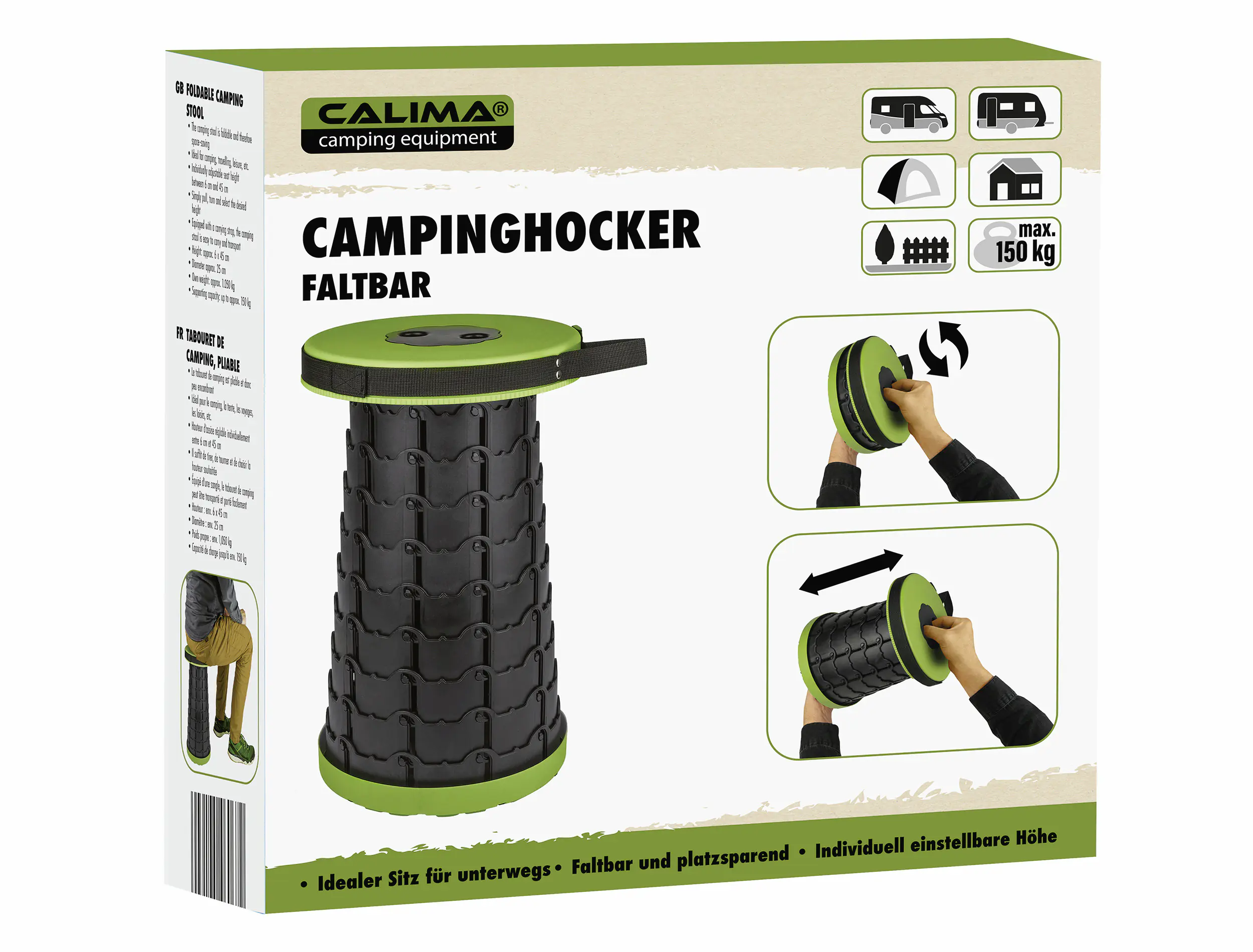Calima Campinghocker faltbar schwarz/grün 26 x 26 cm Calima Campinghocker faltbar schwarz/grün 26 x 26 cm