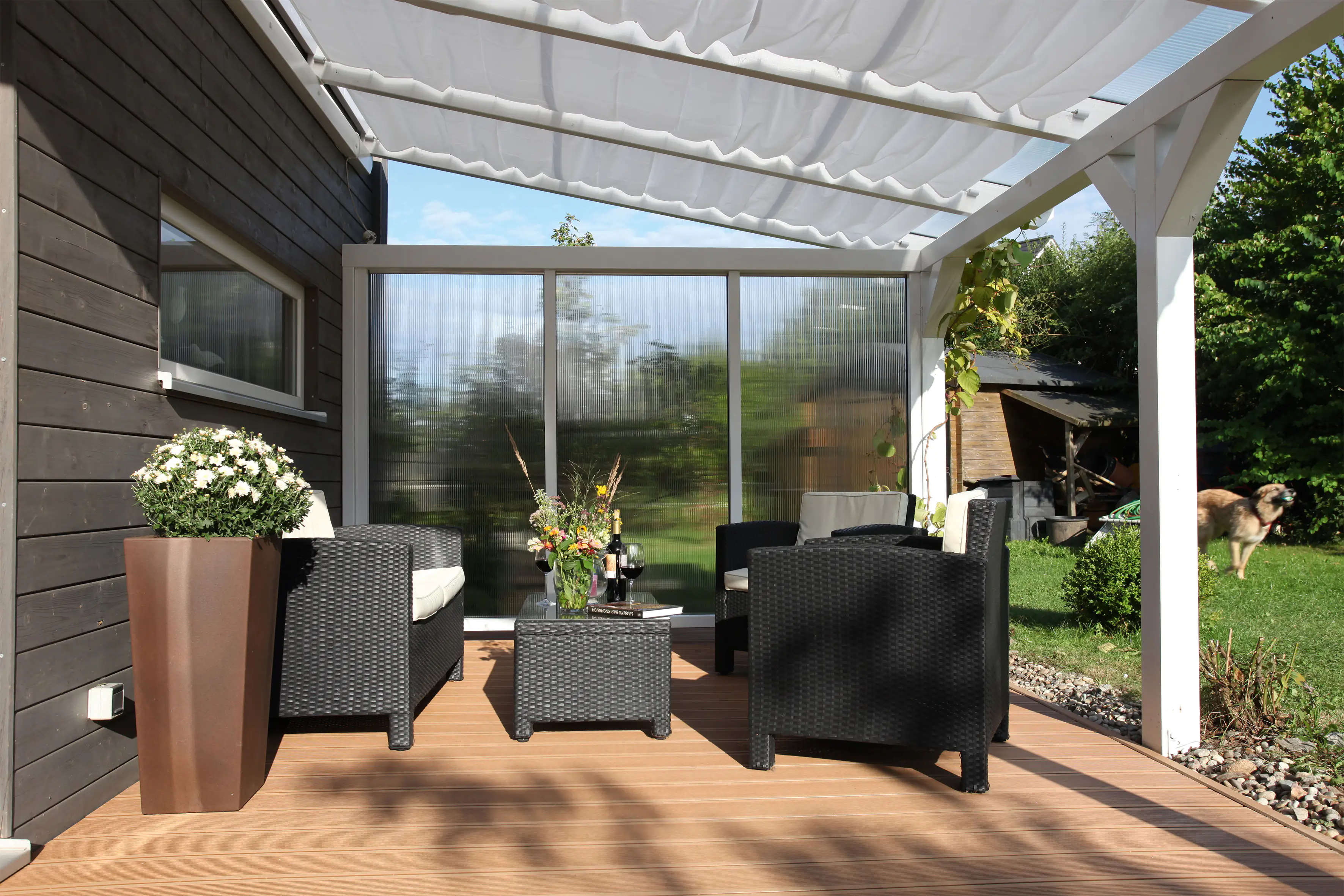 SKAN HOLZ Seitenwand m. Polycarbonatplatten 355 x 200 cm, Fichte