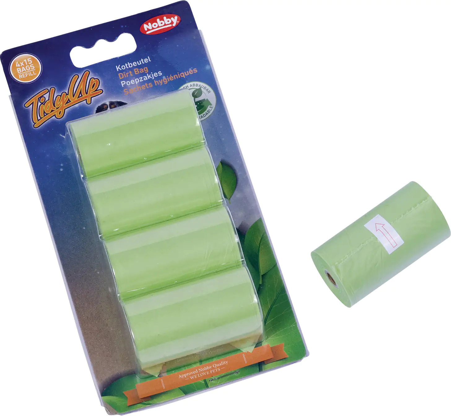 Nobby TidyUp Kotbeutel biologisch abbaubar grün 4 Rollen á 15 Beutel