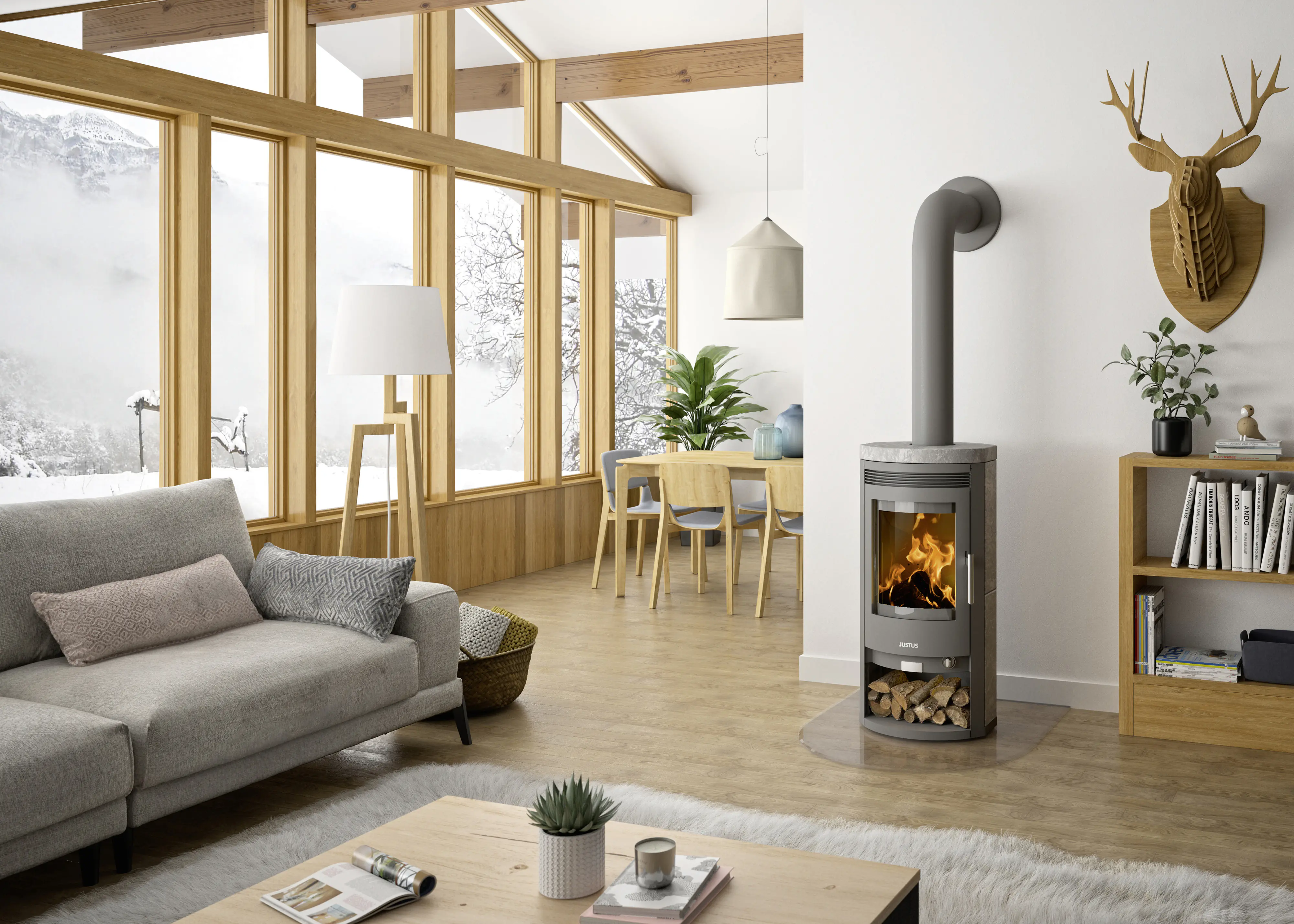 Justus Kaminofen Baltrum D 2.0 Speckstein Stahl gussgrau 5,5 kW