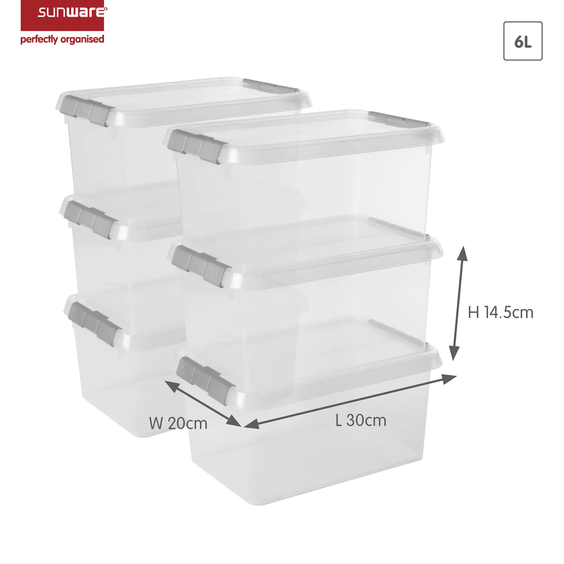 Sunware Comfort line Aufbewahrungsbox 6er-Set für 6L transparent metallfarbig