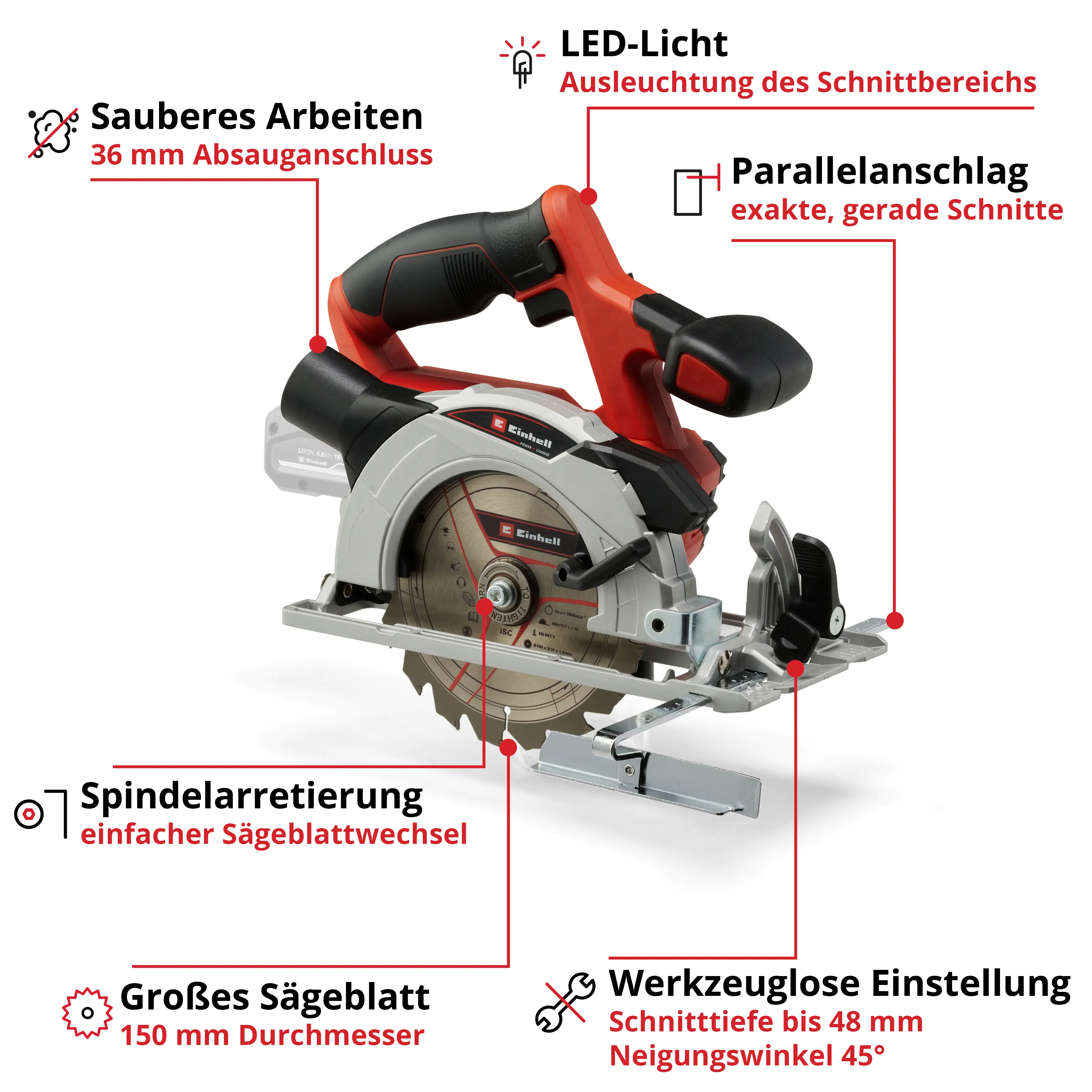 Einhell Akku-Handkreissäge TE-CS 18/150 Li Solo 18 V