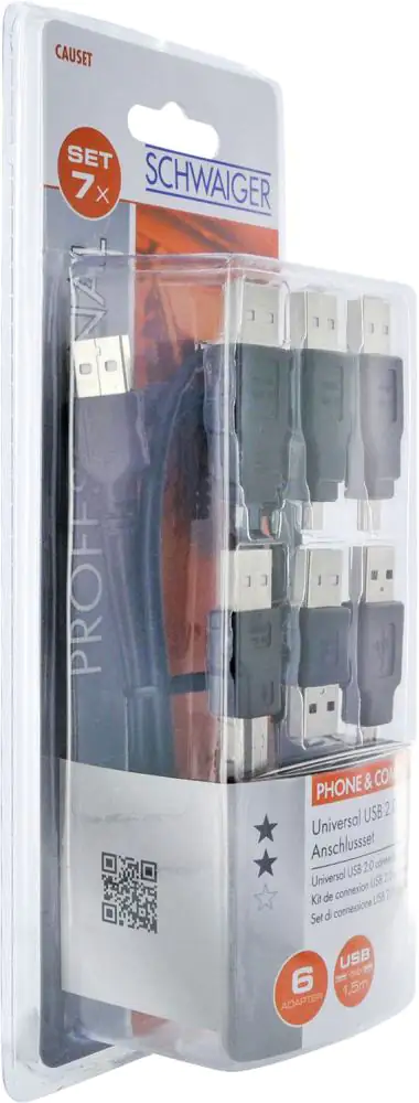 Schwaiger USB 2.0 Anschlusskabel Set CAUSET 531 7-teilig schwarz, 1,5 m Schwaiger USB 2.0 Anschlusskabel Set CAUSET 531 7-teilig schwarz, 1,5 m
