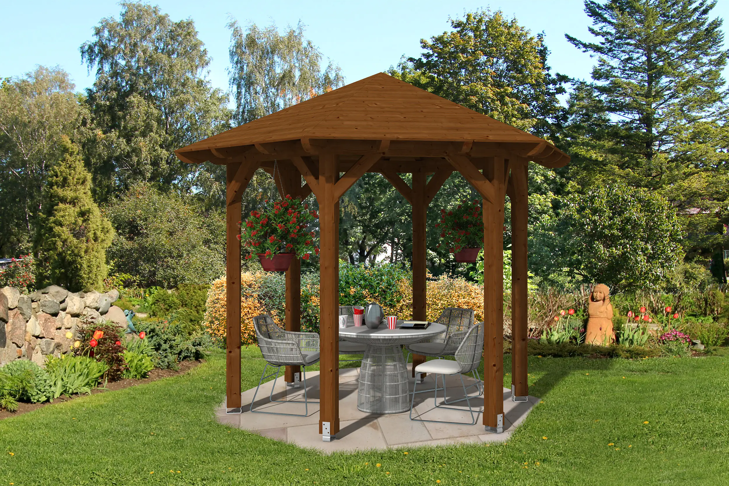 SKAN HOLZ Pavillon Colmar 1 Douglasie, lasiert in Nussbaum