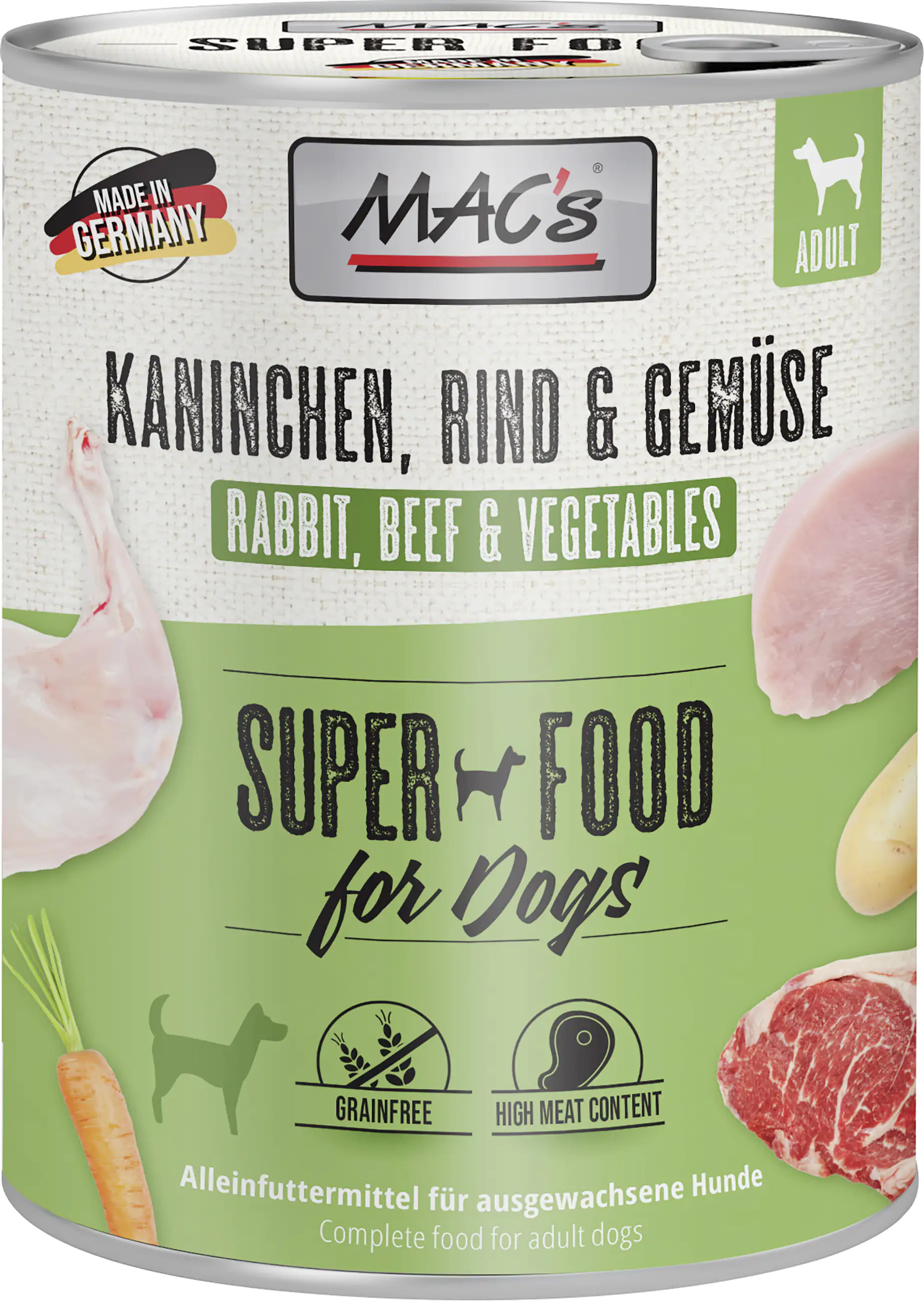 Macs Dog Hundenassfutter Adult getreidefrei 800 g Kaninchen, Rind & Gemüse Macs Dog Hundenassfutter Adult getreidefrei 800 g Kaninchen, Rind & Gemüse