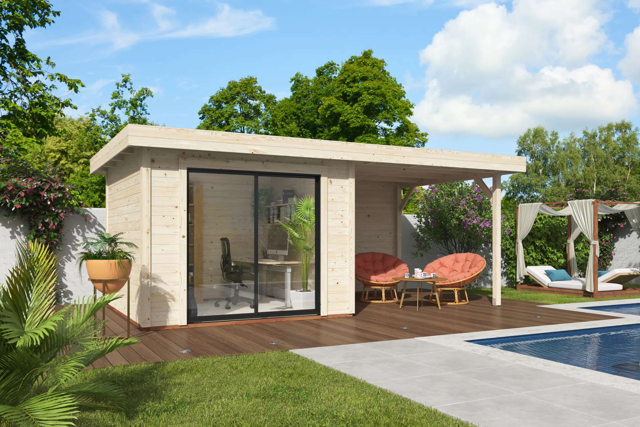 Palmako Gartenhaus Lydia 285 x 563 cm mit Schiebetüren naturbelassen Palmako Gartenhaus Lydia 285 x 563 cm mit Schiebetüren naturbelassen