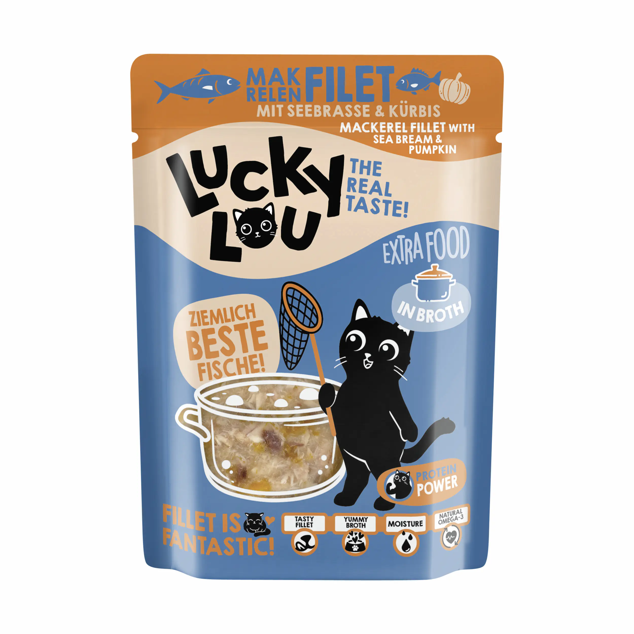 Lucky Lou Extrafood Katzennassfutter Adult getreidefrei 70 g Makrele & Seebrasse in Sud