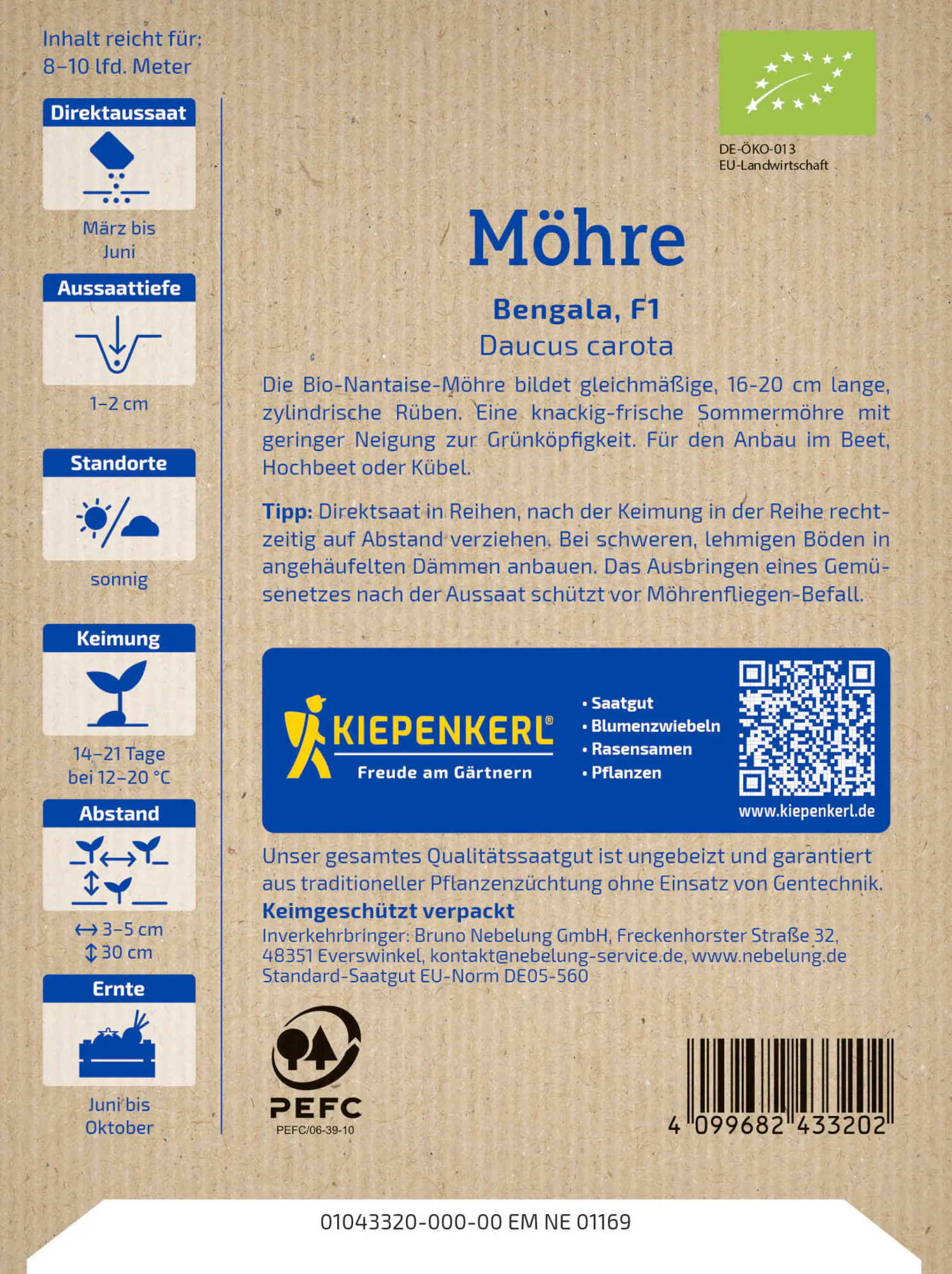 Kiepenkerl Saatgut BIO Nantaise-Möhre F1 für bis zu 8-10 lfd. Meter