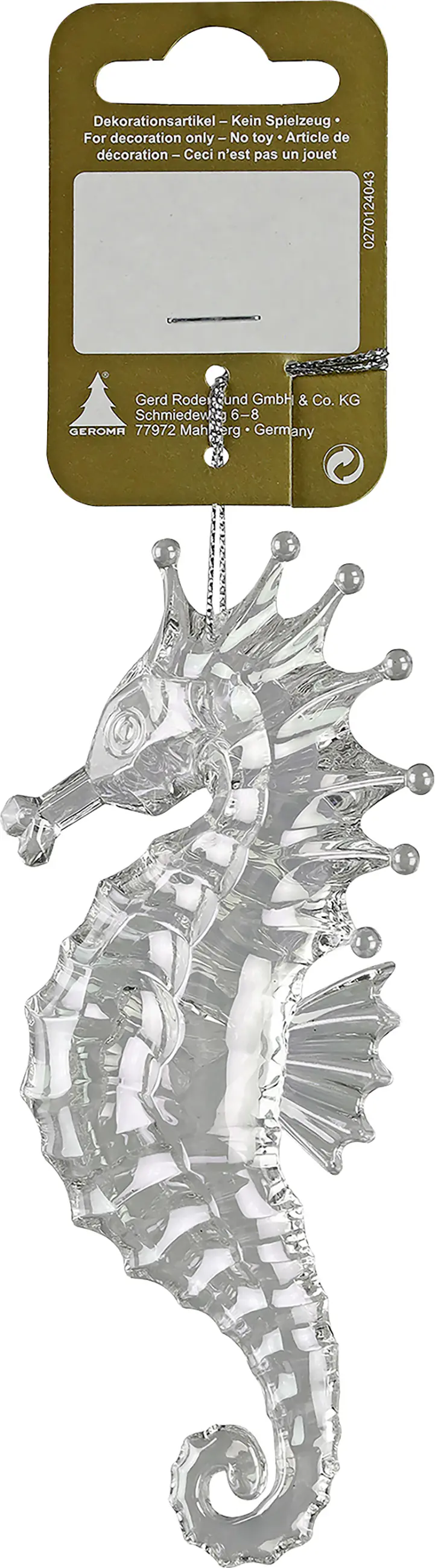 Weihnachtsanhänger Seepferdchen aus Acryl 13 cm transparent 1 Stück