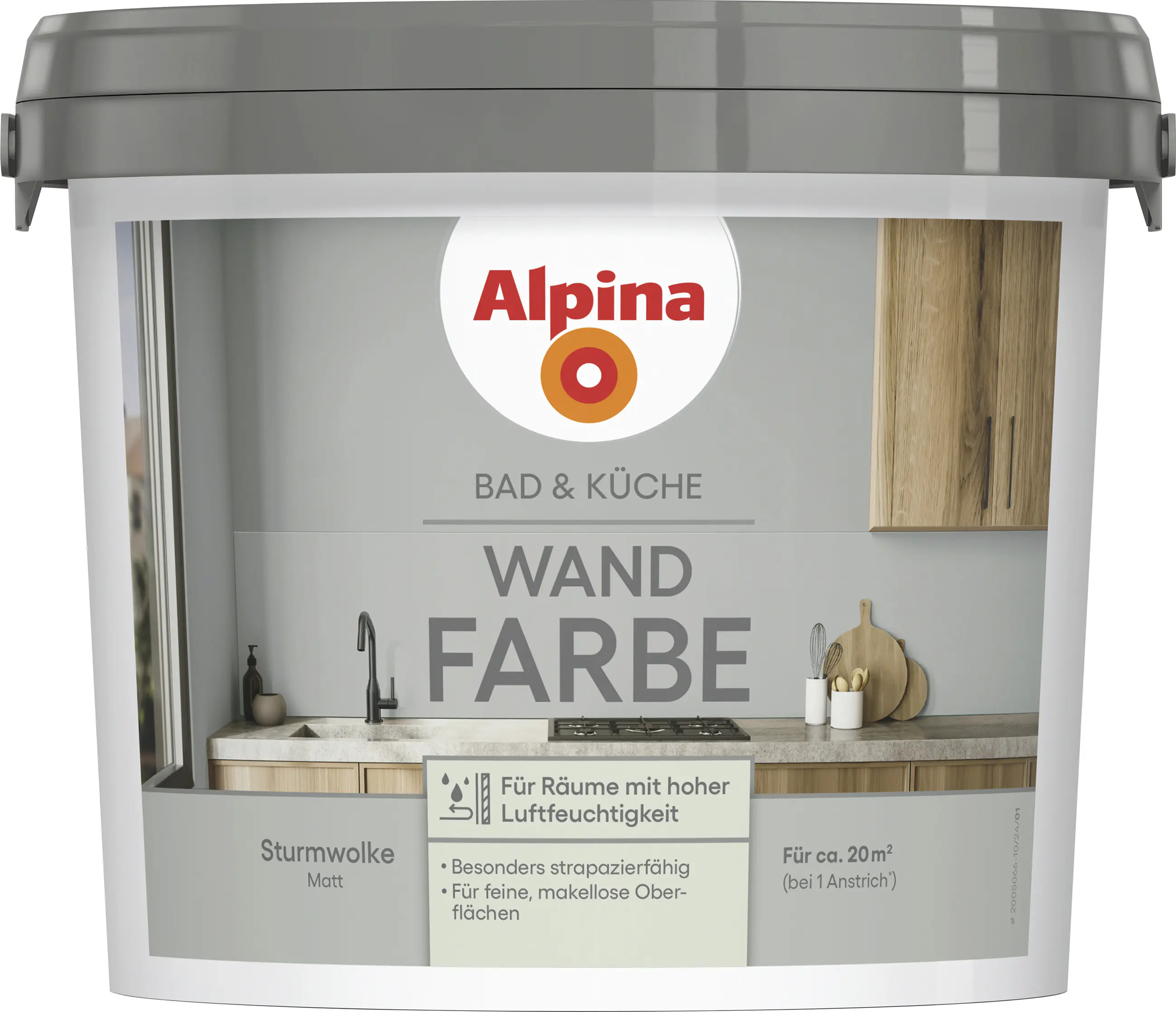 Alpina Wandfarbe für Küche & Badezimmer Sturmwolke 2,5 L