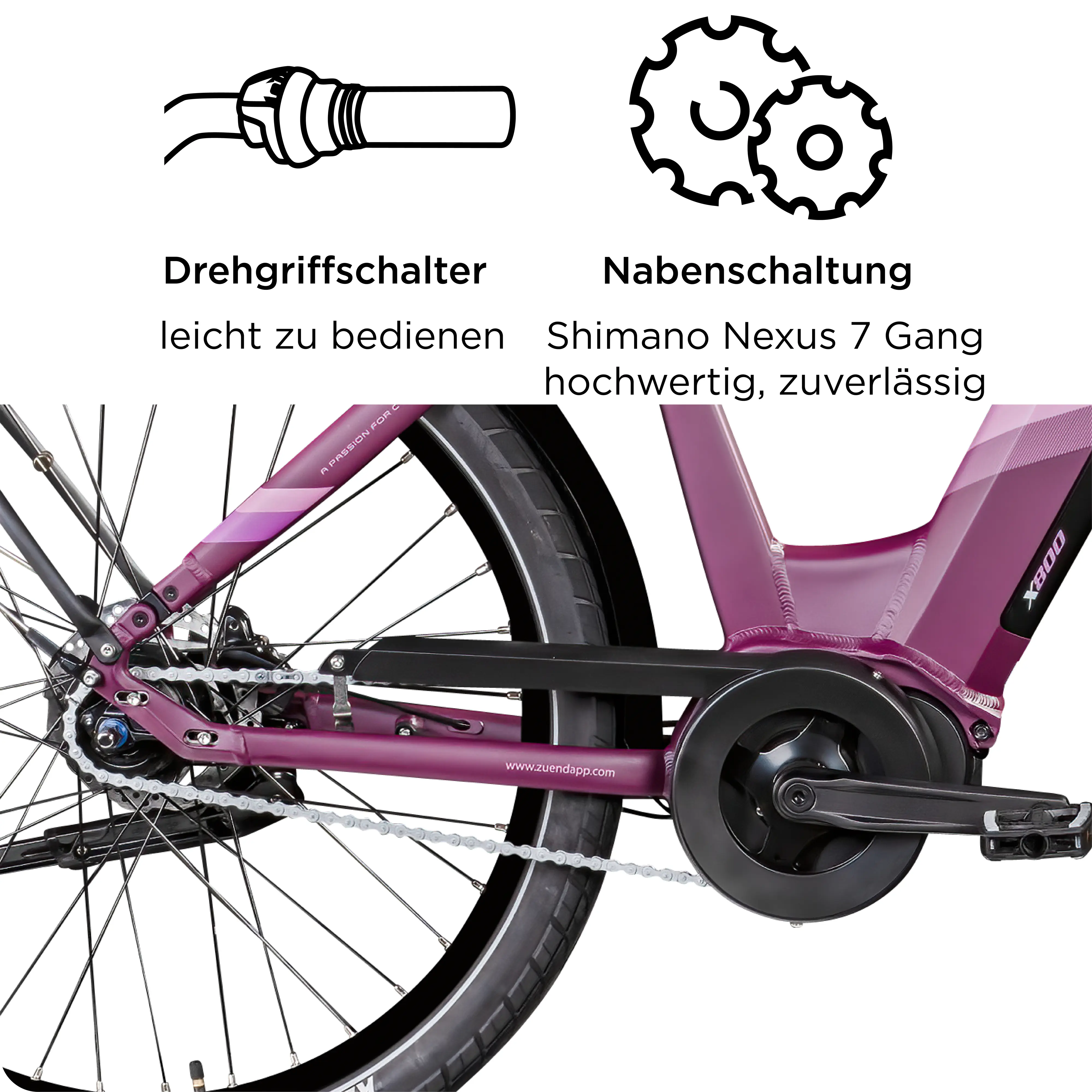 Zündapp E-Bike City X800 27,5 Zoll 7-Gang 550 Wh purple violet
