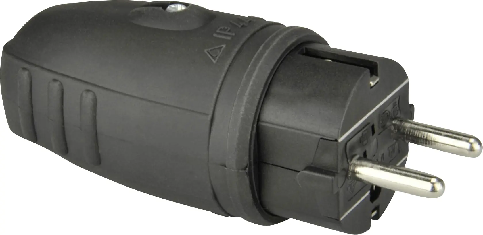 Schutzkontakt-Stecker Gummi PVC-Ein IP44, mit Knickschutz, schwarz Schutzkontakt-Stecker Gummi PVC-Ein IP44, mit Knickschutz, schwarz