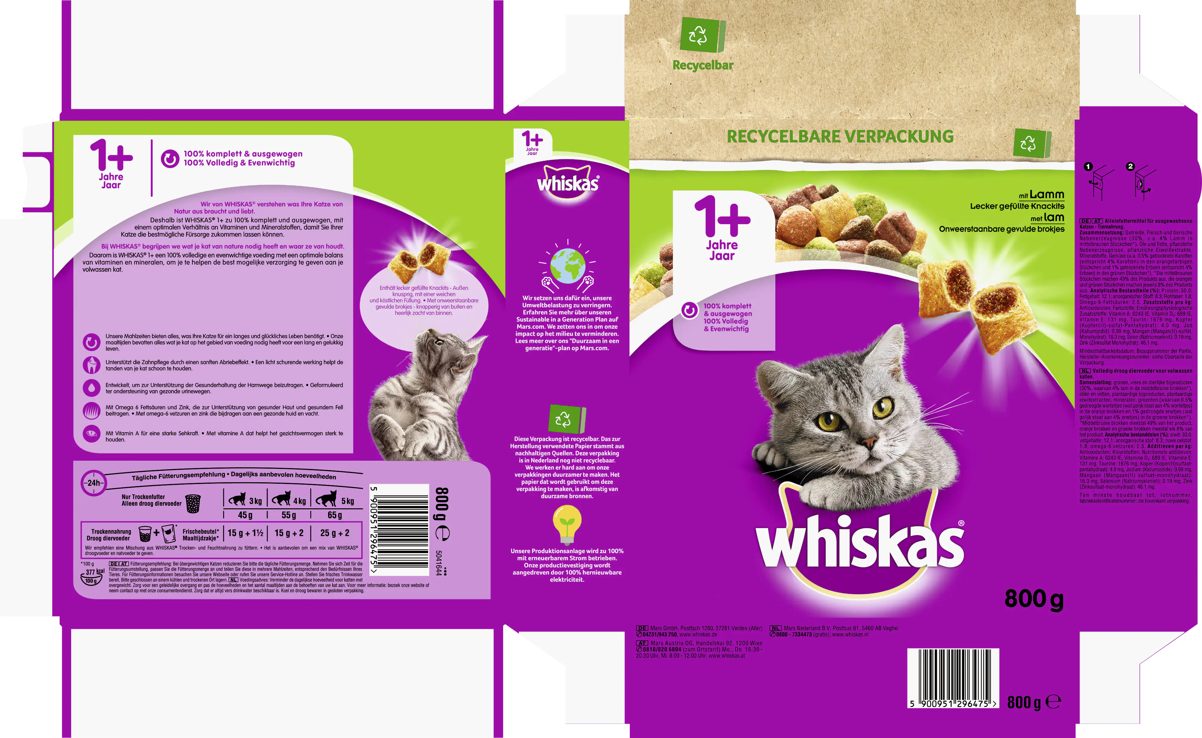 Whiskas Trockenfutter  1+ mit Lamm 800 g