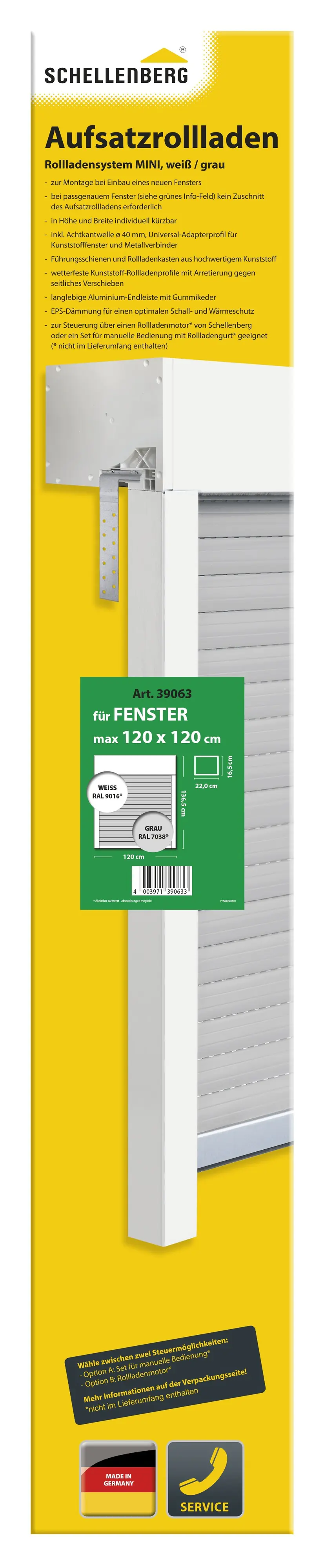 Schellenberg Aufsatzrollladen-Set für Fenster, 120 x 120 cm, weiß/grau