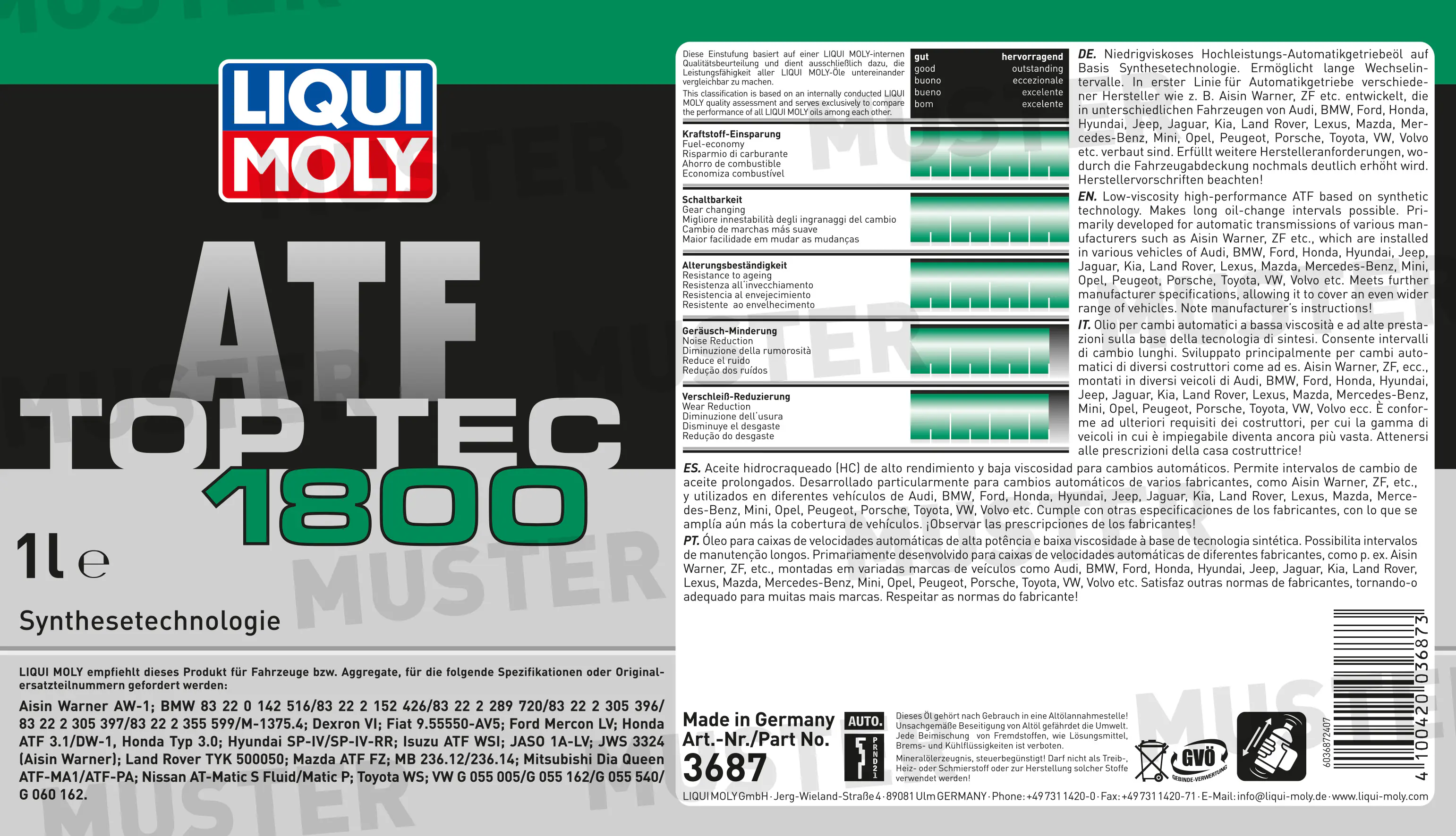 Liqui Molly Automatikgetriebeöl Top Tec ATF 1800 1 L