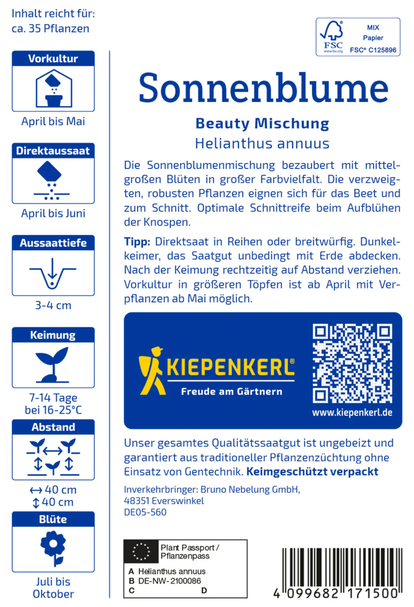 Kiepenkerl Saatgut Sonnenblume Beauty Mix für ca. 1-2 m²