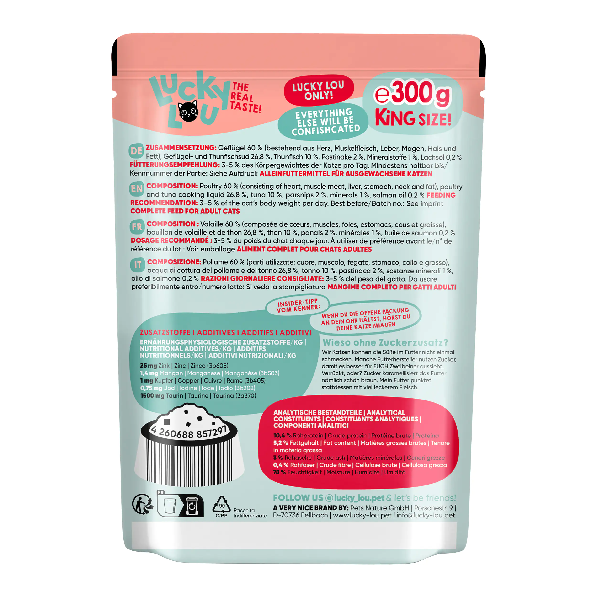 Lucky Lou Katzenfutter Geflügel und Thunfisch 300 g